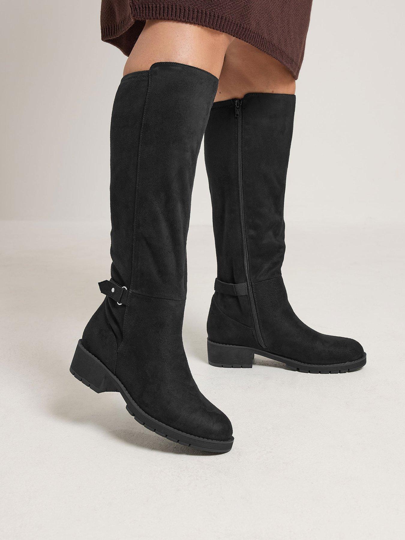 Image 1 of 4 of Yours Womens Wide Fit Stretch Back Buckle Boots - Black
