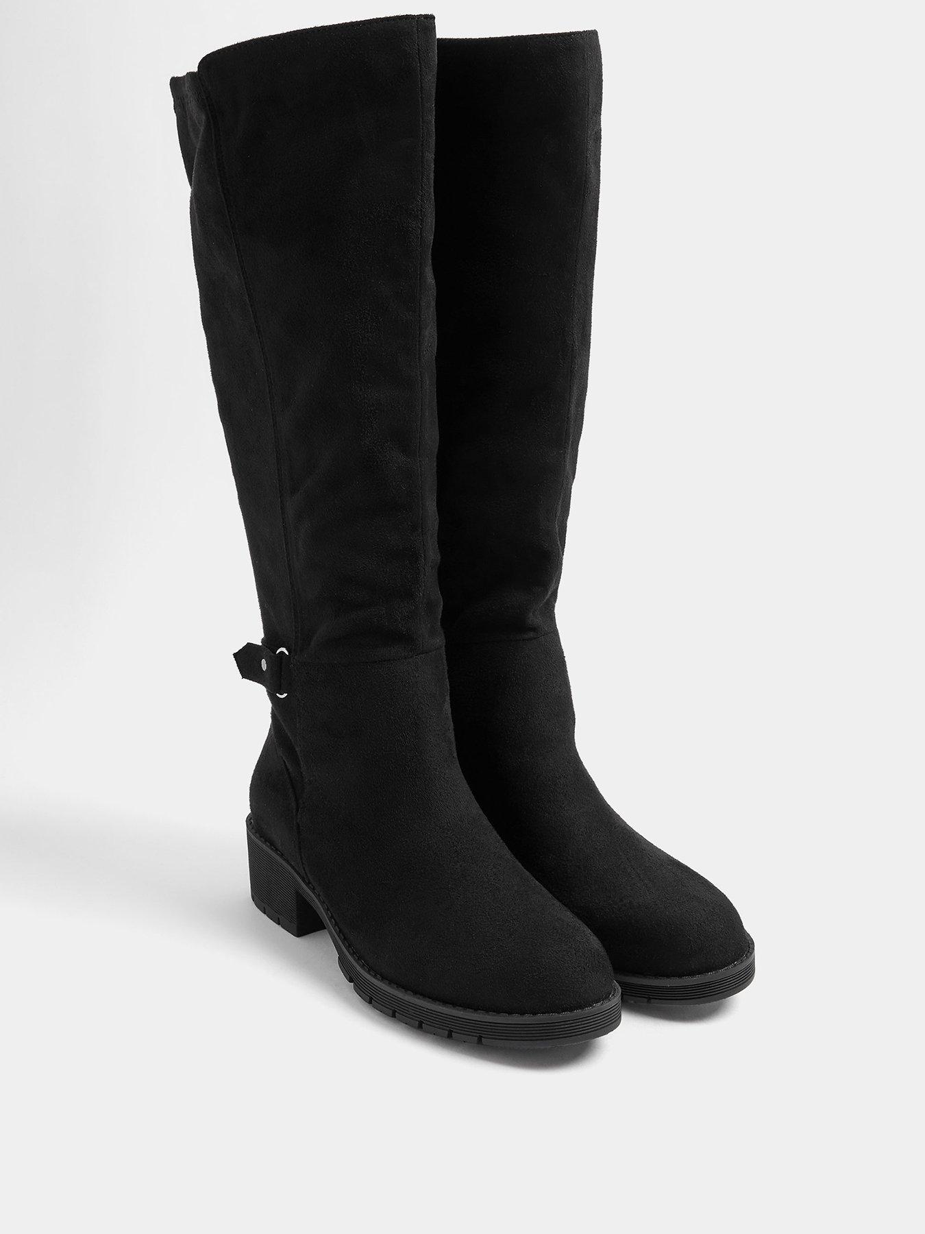 Image 2 of 4 of Yours Womens Wide Fit Stretch Back Buckle Boots - Black