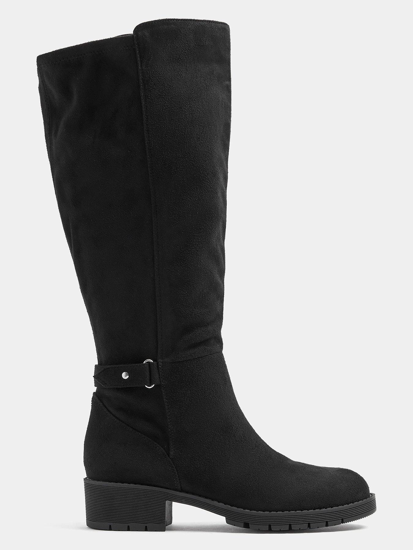 Image 4 of 4 of Yours Womens Wide Fit Stretch Back Buckle Boots - Black