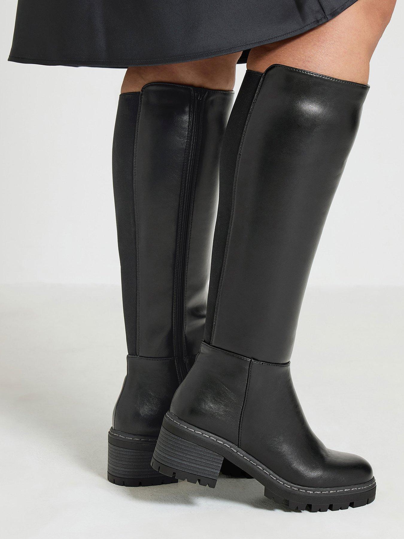 Yours Womens Extra Wide Fit Stretch Back Cleated Boots - Black