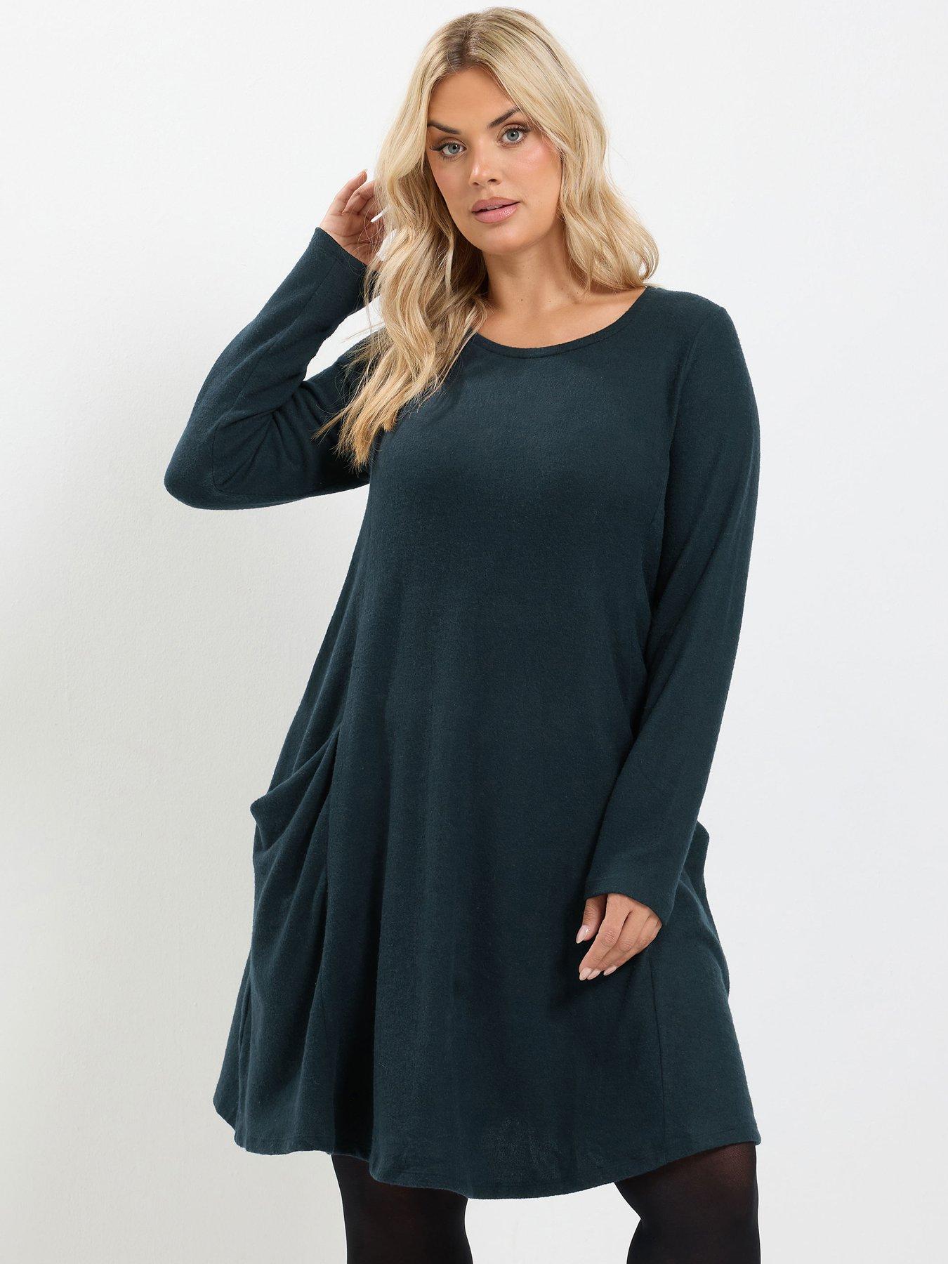 Image 1 of 4 of Yours Womens Curve Soft Touch Pockets Swing Dress - Blue
