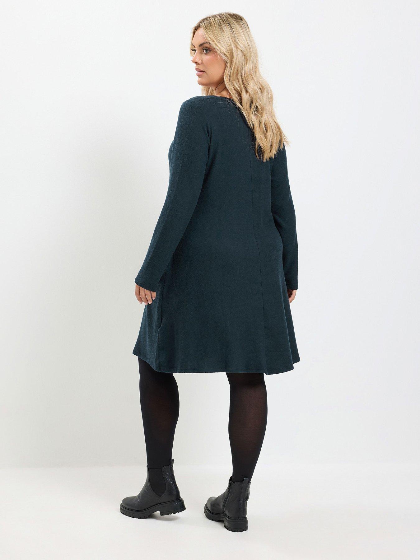 Image 2 of 4 of Yours Womens Curve Soft Touch Pockets Swing Dress - Blue