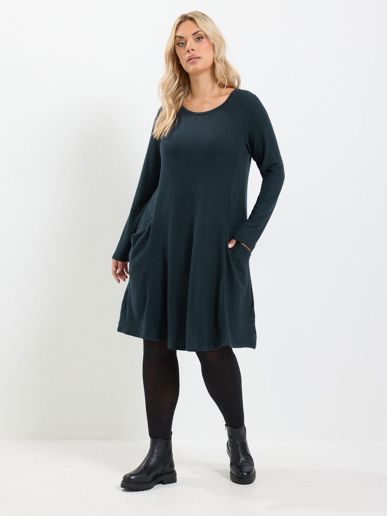 Image 3 of 4 of Yours Womens Curve Soft Touch Pockets Swing Dress - Blue