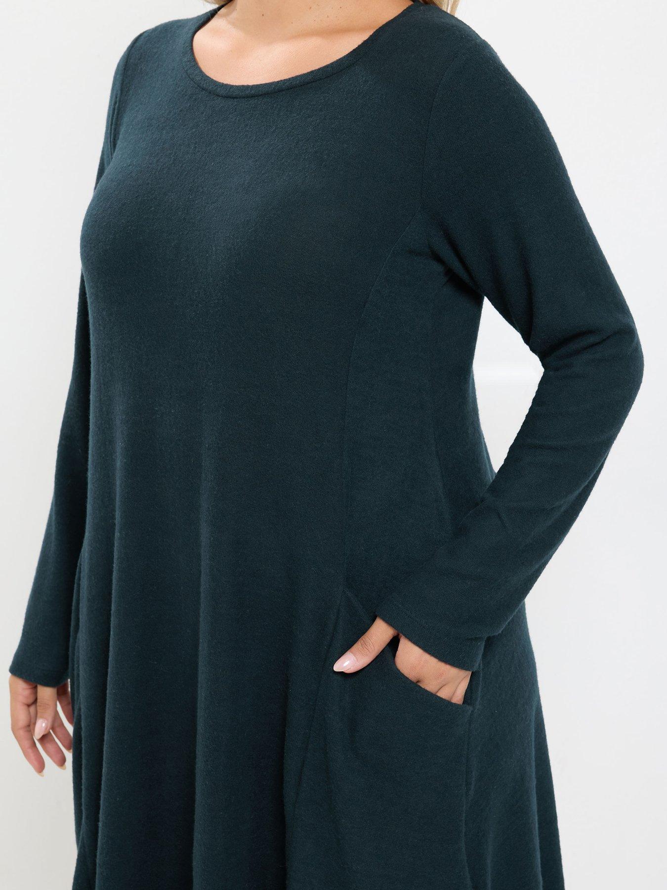 Image 4 of 4 of Yours Womens Curve Soft Touch Pockets Swing Dress - Blue
