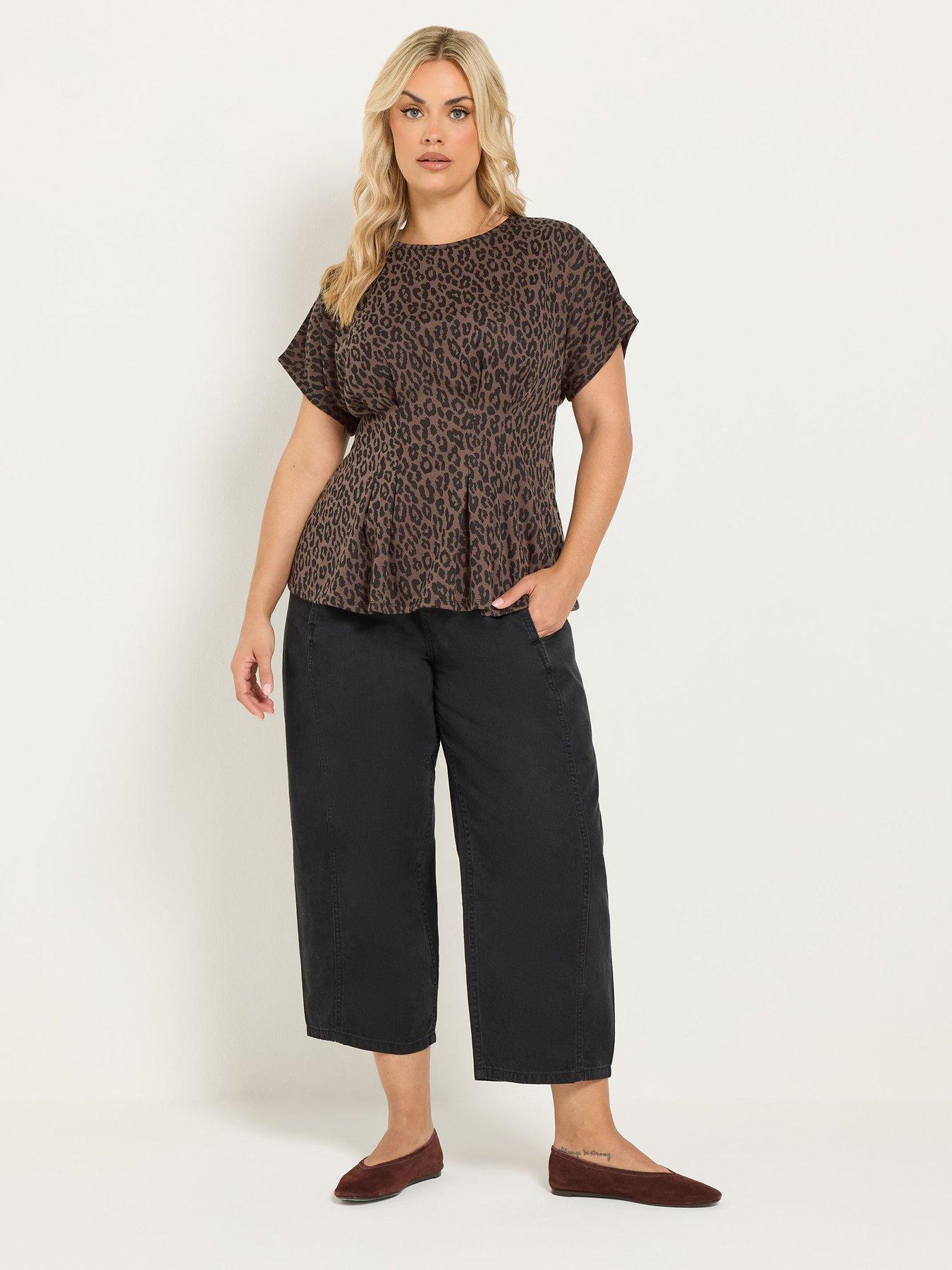 Image 3 of 4 of Yours Womens Curve Pleated Waist Leopard Print Top - Brown