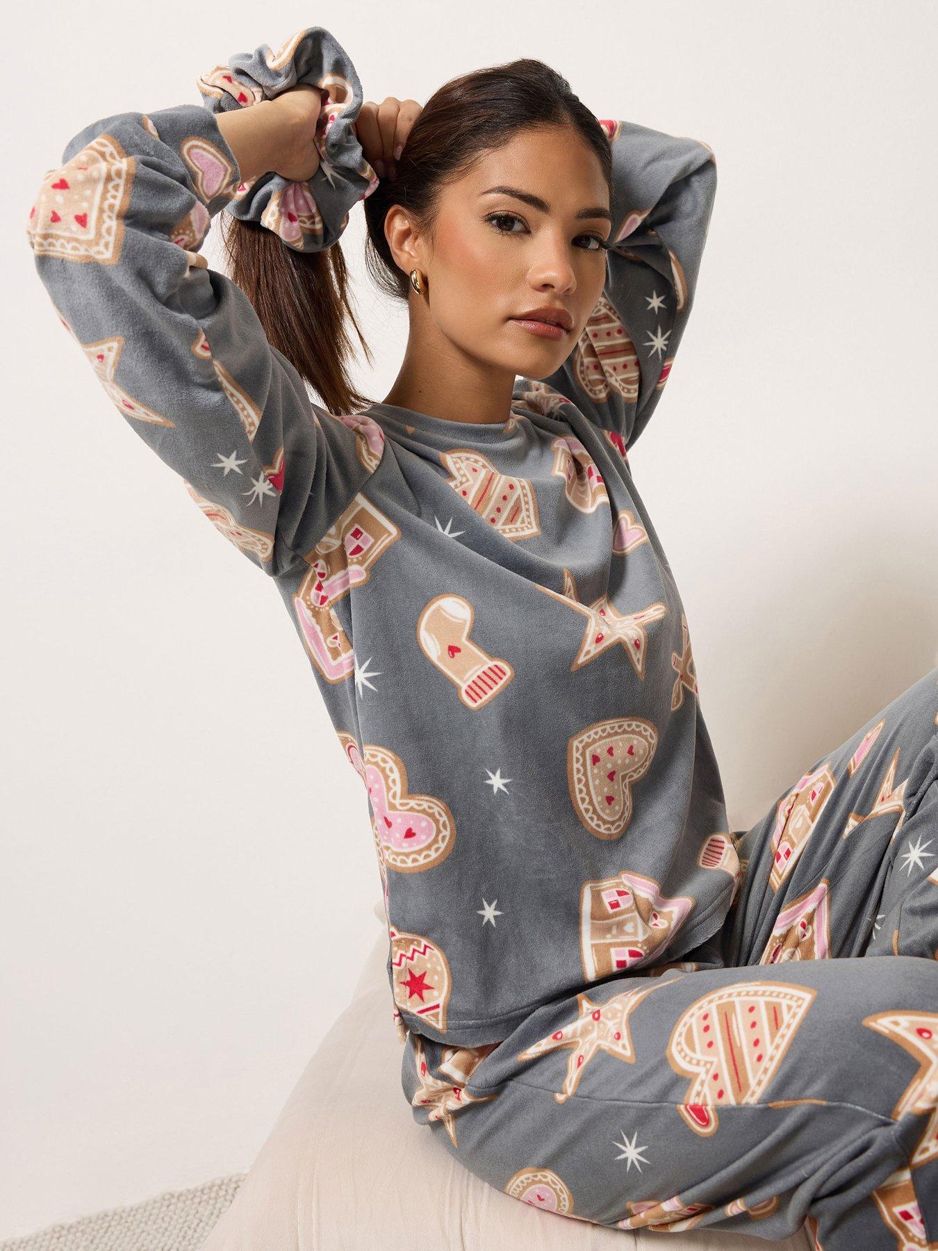 Image 3 of 4 of PixieGirl Womens Petite Christmas Biscuits Fleece Pyjama Set - Grey