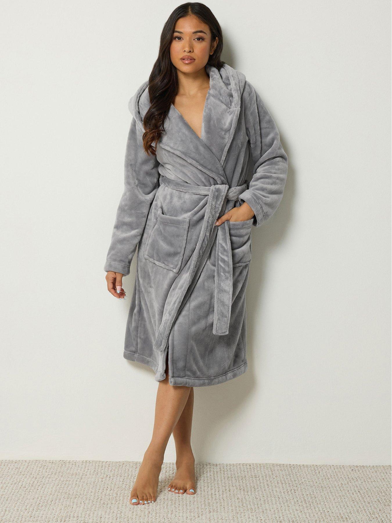 Image 1 of 4 of PixieGirl Womens Petite Super Luxe Hooded Tie Belt Dressing Gown - Grey