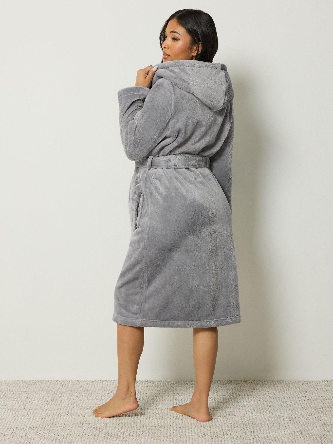Image 2 of 4 of PixieGirl Womens Petite Super Luxe Hooded Tie Belt Dressing Gown - Grey