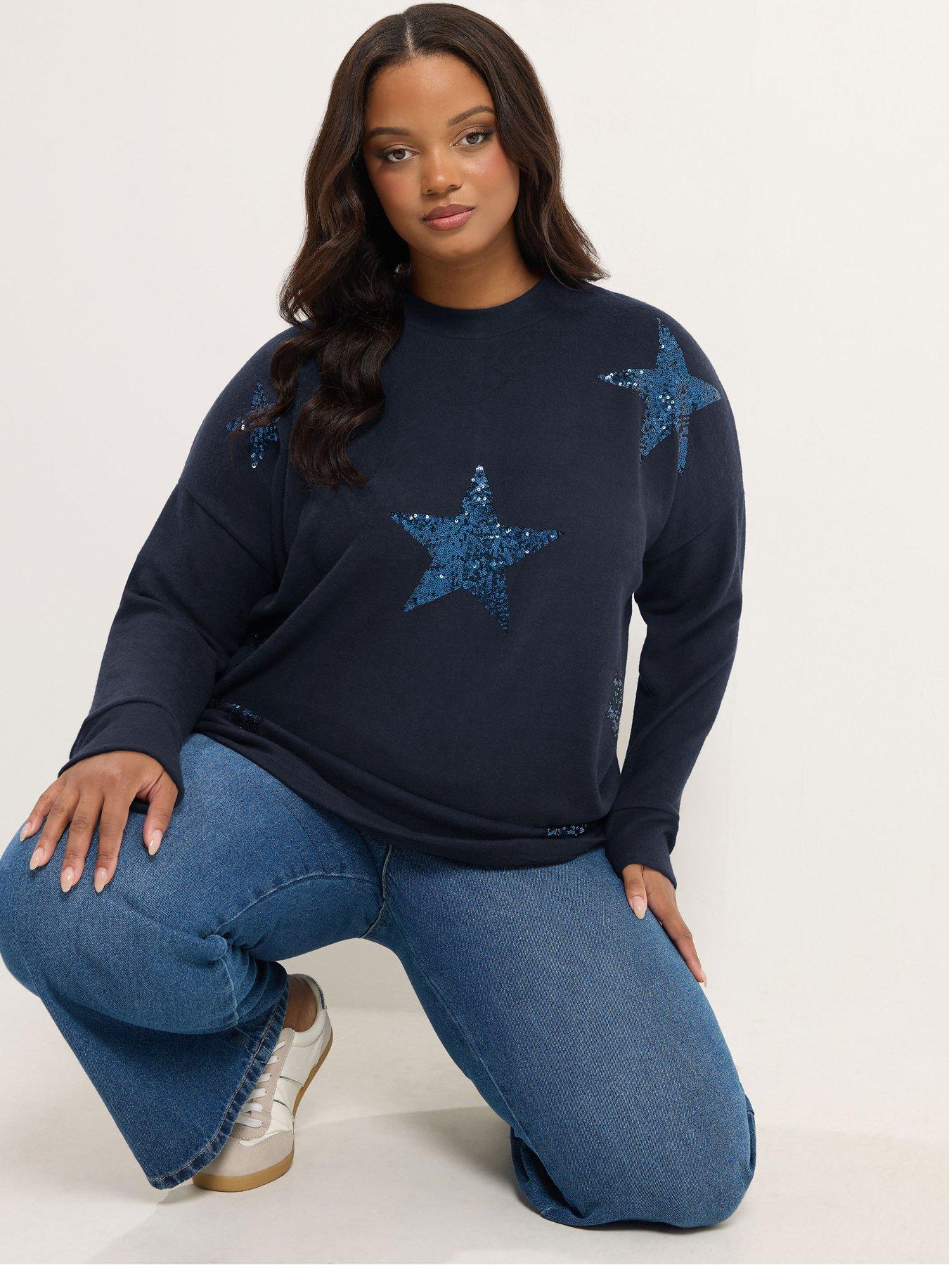 Image 1 of 4 of Yours Curve Sequin Star Soft Touch Jumper