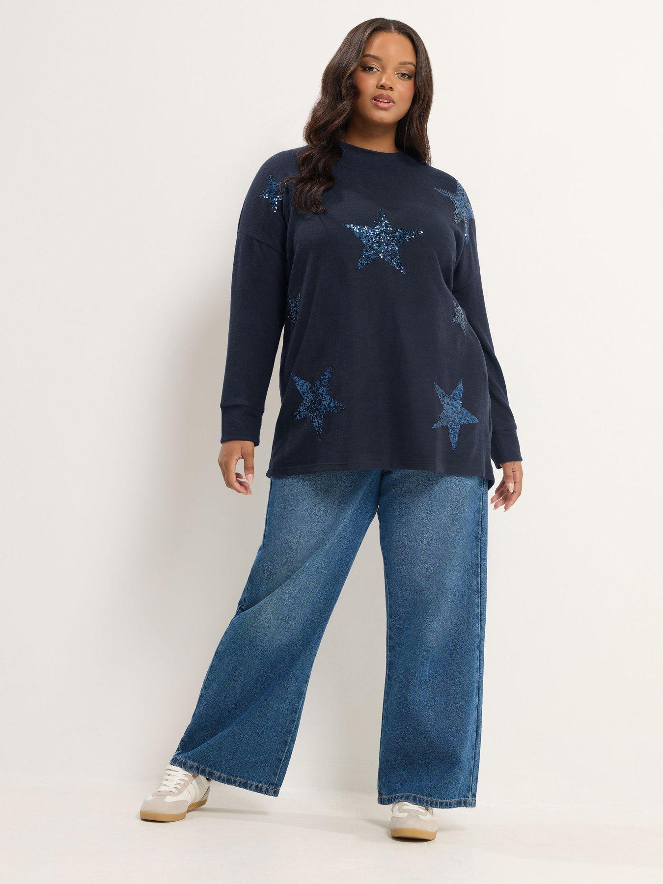Image 3 of 4 of Yours Curve Sequin Star Soft Touch Jumper
