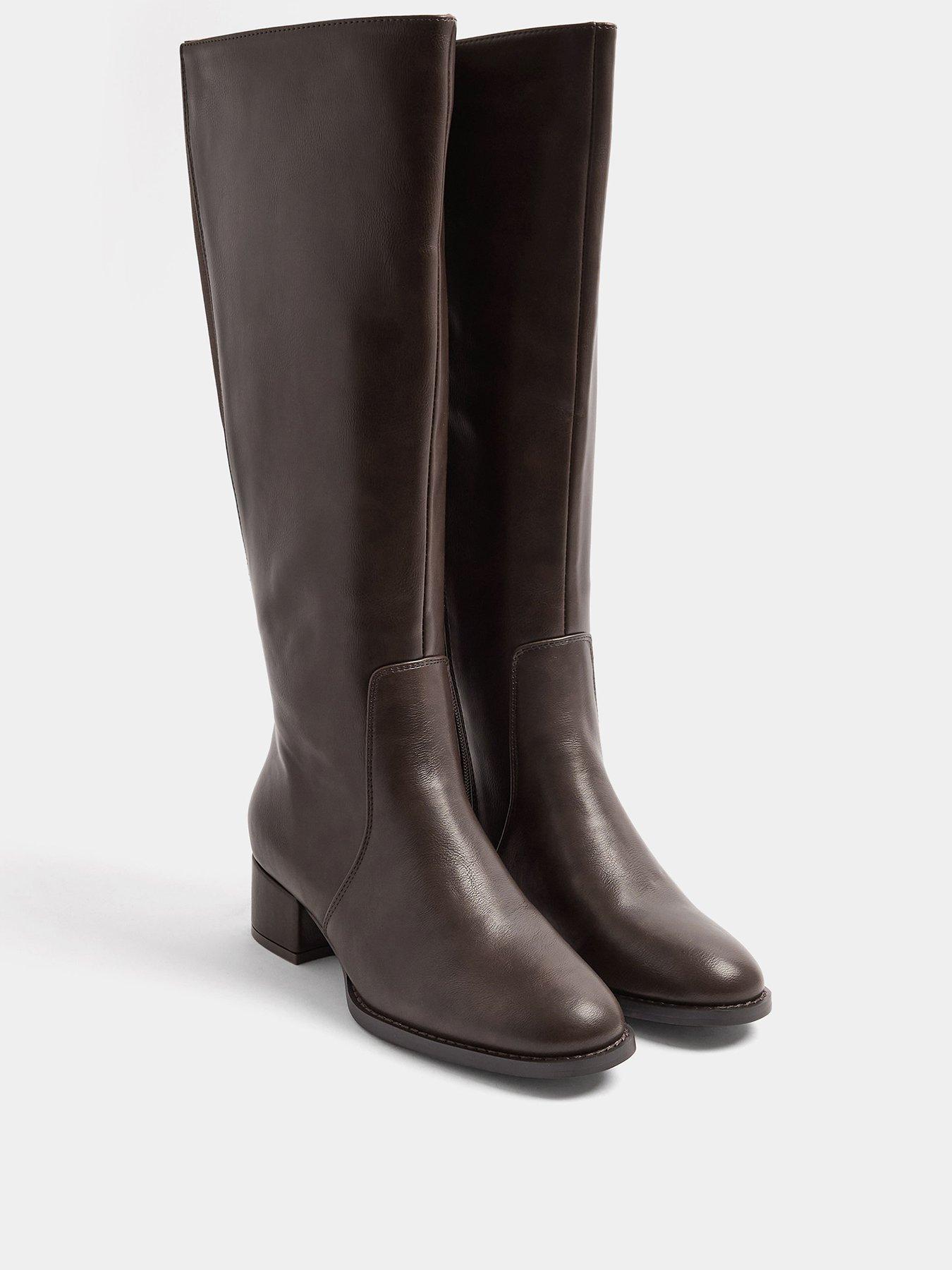 Image 2 of 4 of Yours Womens Wide Fit Low Block Knee High Boots - Brown
