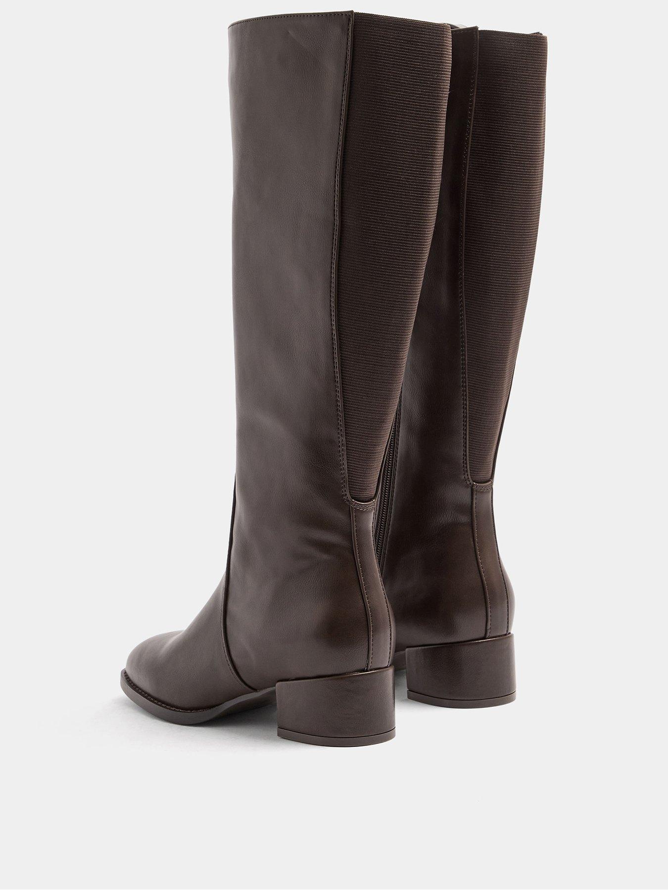 Image 3 of 4 of Yours Womens Wide Fit Low Block Knee High Boots - Brown