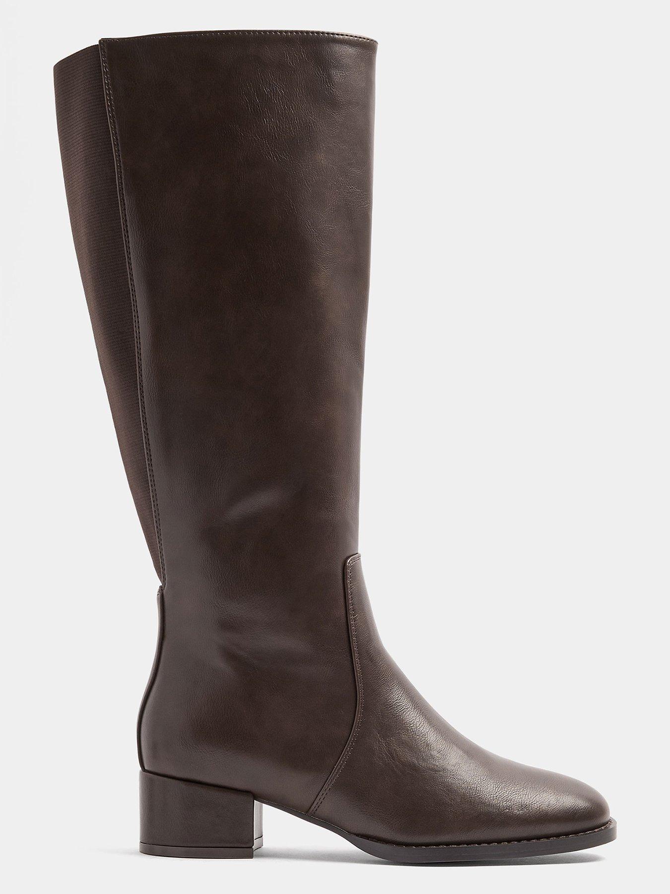 Image 4 of 4 of Yours Womens Wide Fit Low Block Knee High Boots - Brown