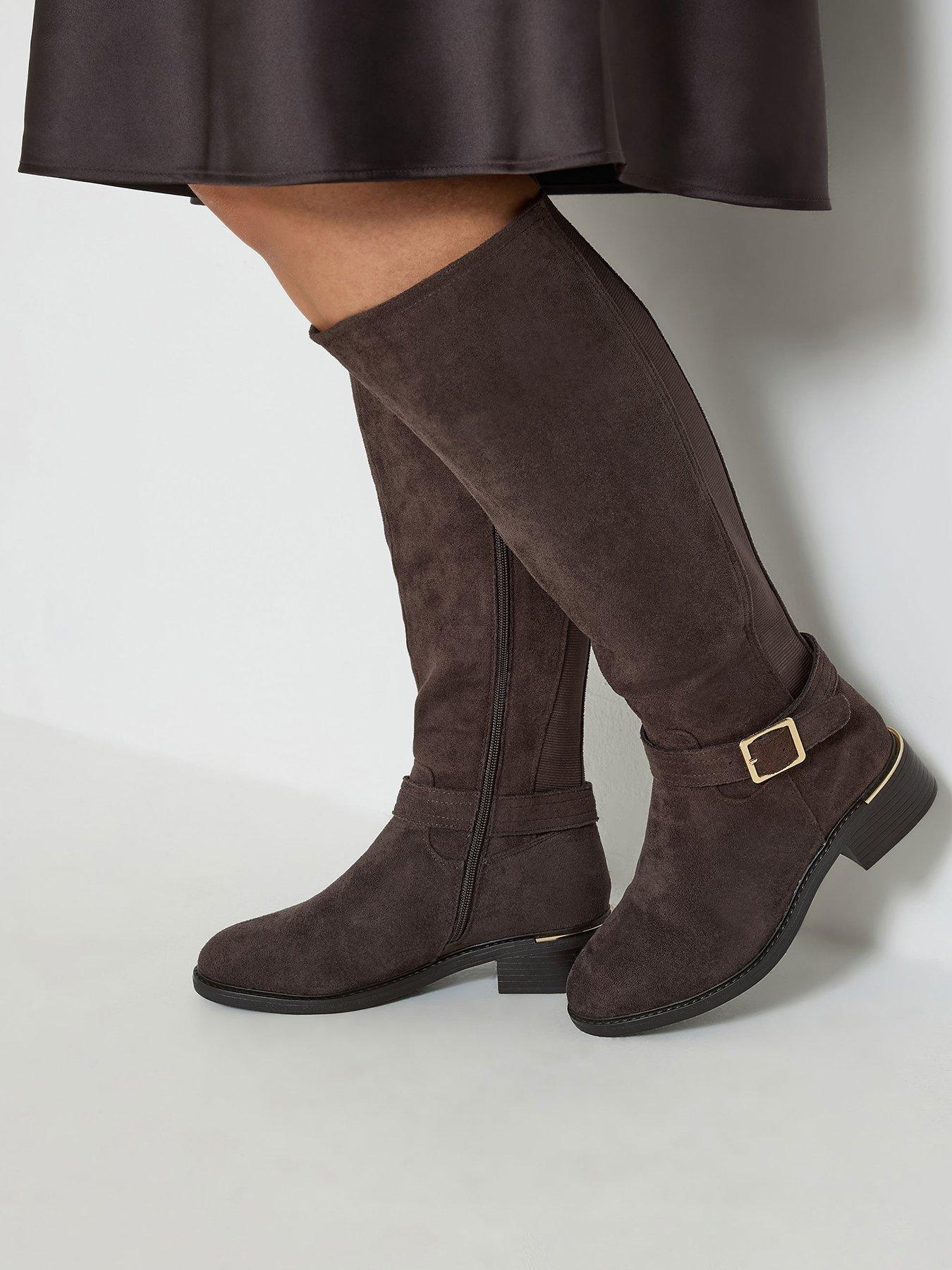 Image 1 of 4 of Yours Womens Extra Wide Fit Stitch Detail Riding Boots - Brown