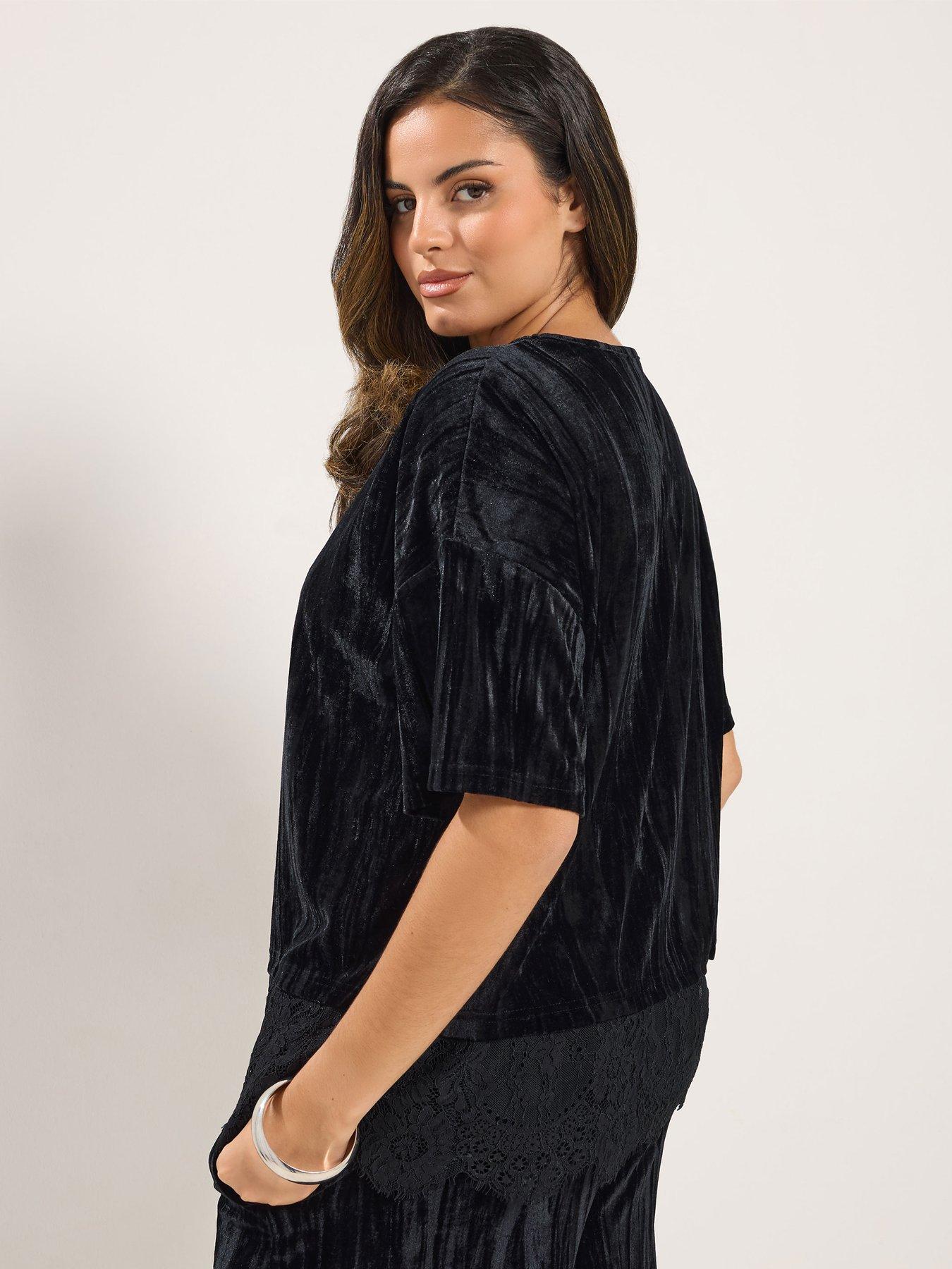 Image 2 of 4 of Yours Curve Crushed Velour Lace Hem Top