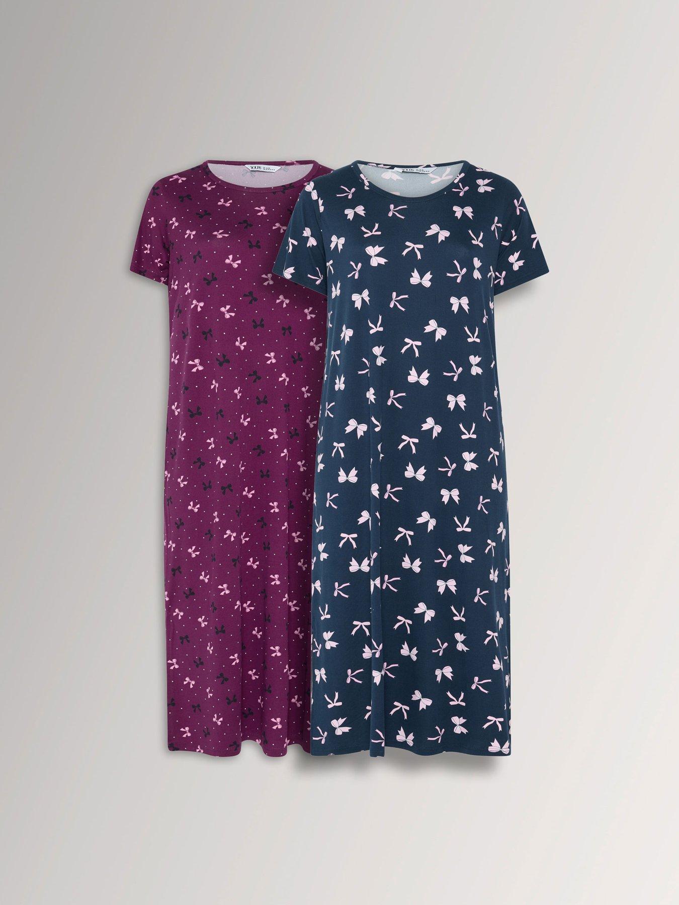 Image 1 of 4 of Yours Womens Plus Size Curve 2 Pack Soft Touch Midaxi Nightdresses - Multi