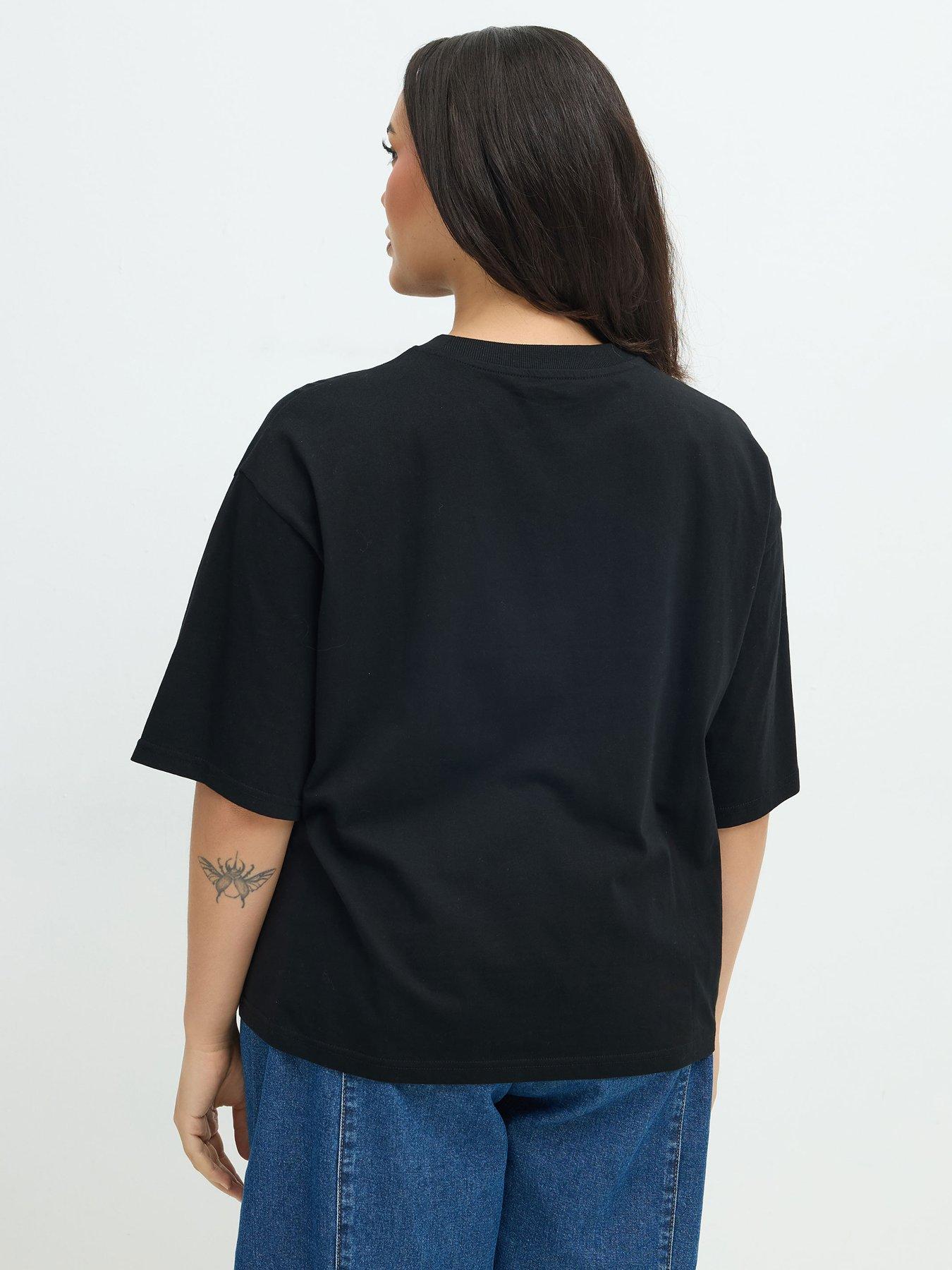 Image 2 of 4 of Yours Womens Curve Glow In Dark Christmas Lights T-Shirt - Black