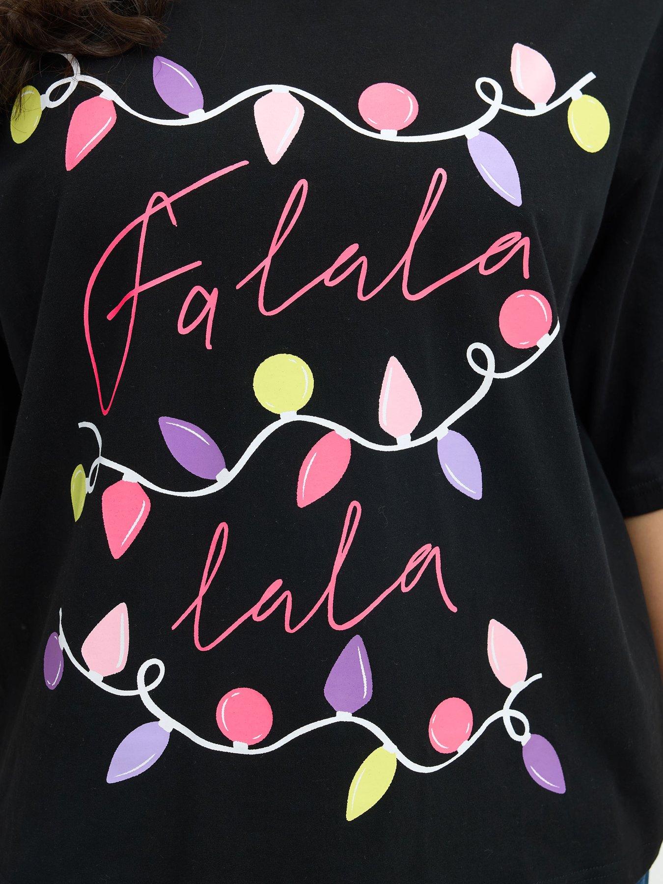 Image 4 of 4 of Yours Womens Curve Glow In Dark Christmas Lights T-Shirt - Black