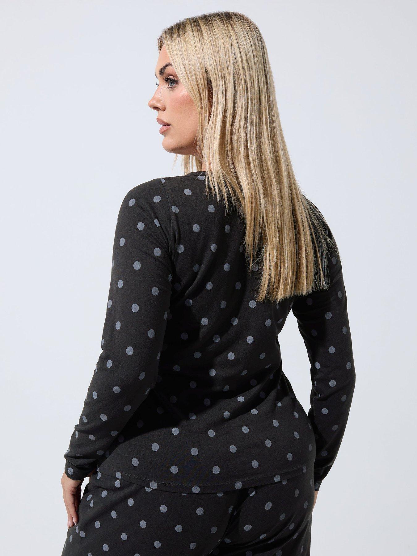 Image 2 of 4 of Yours Womens Curve Polka Dot Button-Through Long Sleeve Blouse - Black