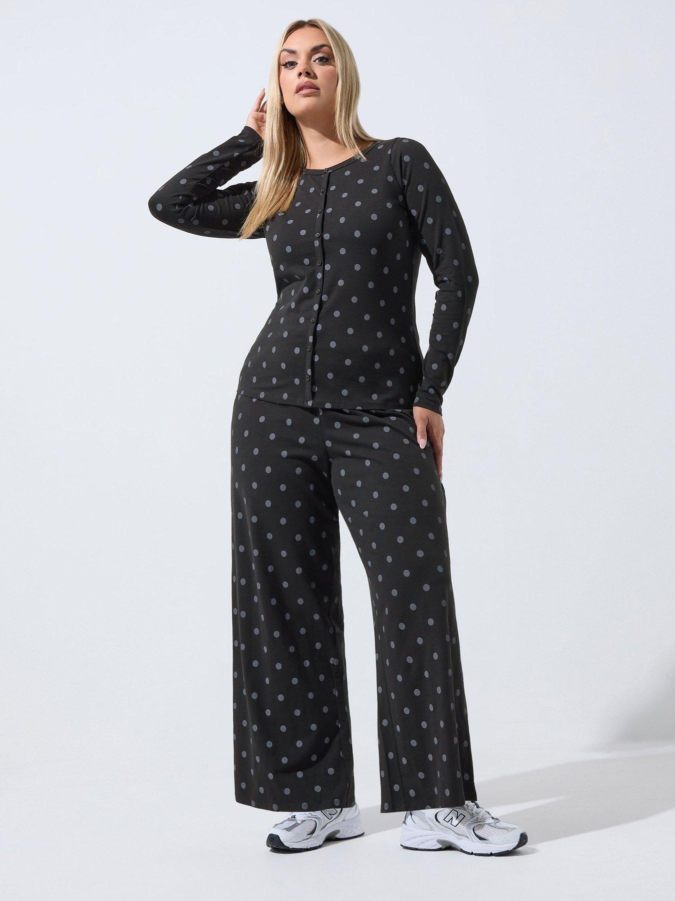 Image 3 of 4 of Yours Womens Curve Polka Dot Button-Through Long Sleeve Blouse - Black