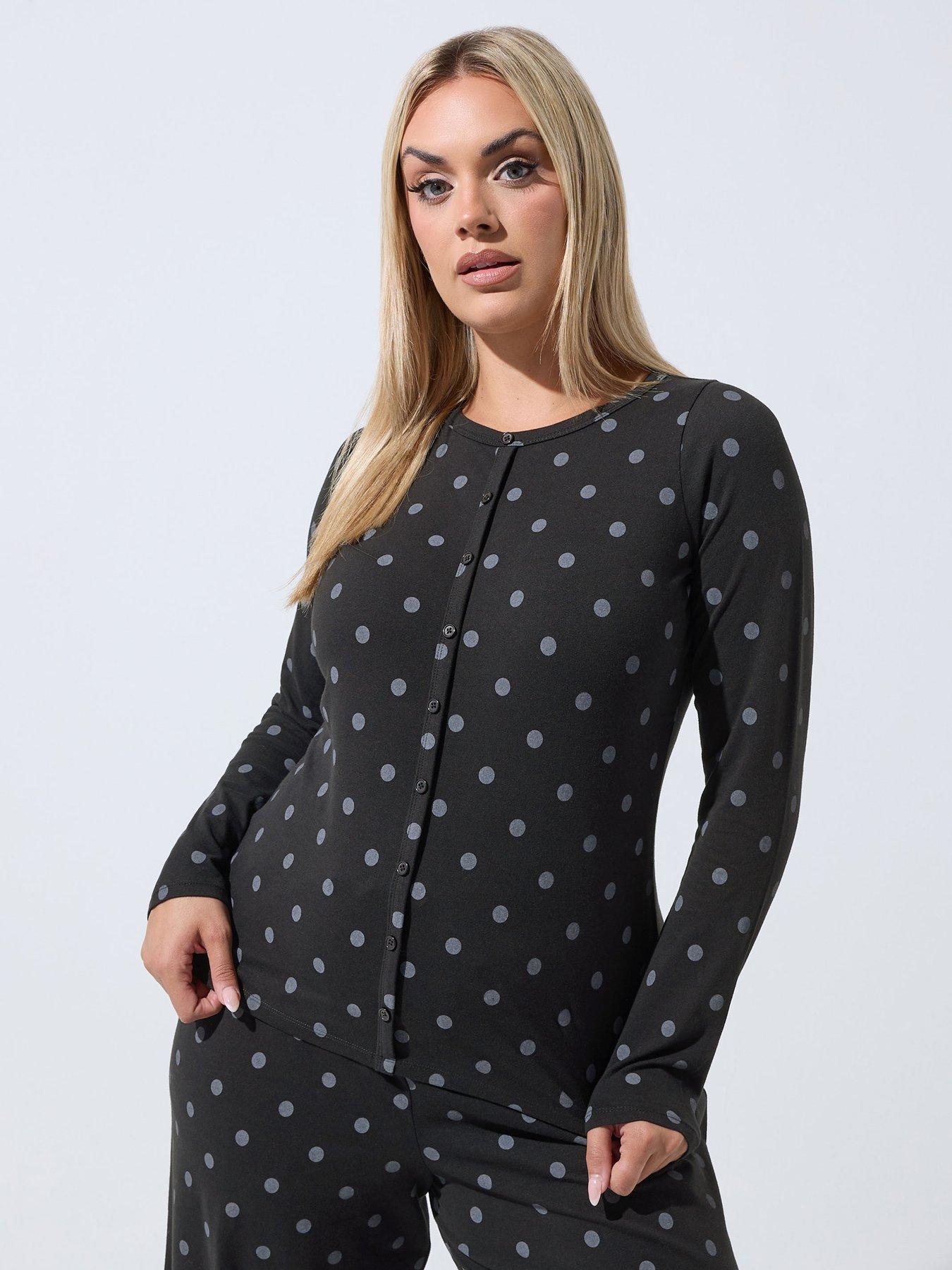 Image 4 of 4 of Yours Womens Curve Polka Dot Button-Through Long Sleeve Blouse - Black
