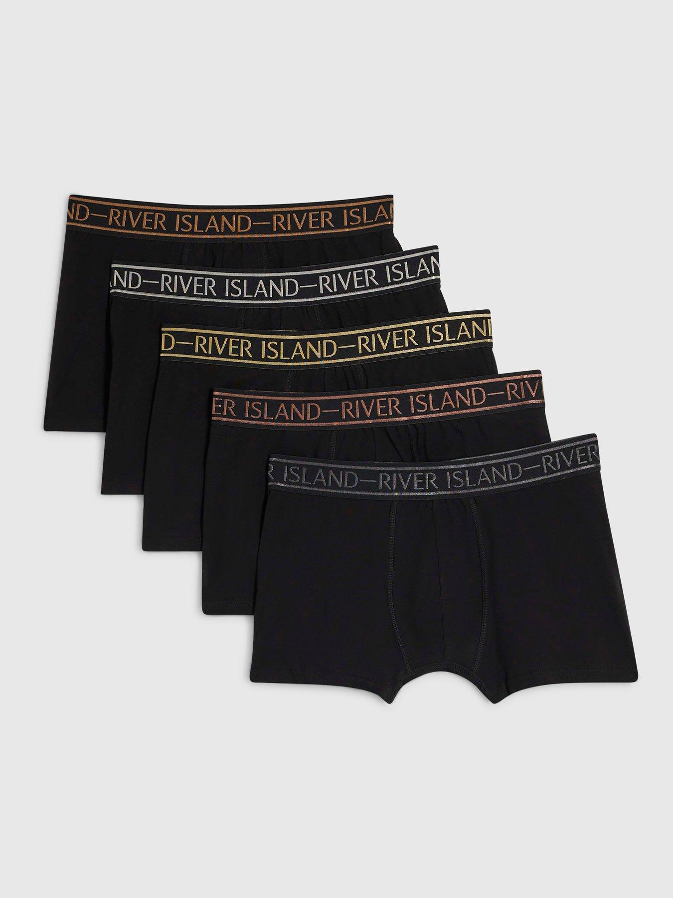 Image 1 of 4 of River Island Metallic Tipped Pack Of 5 Trunks - Black