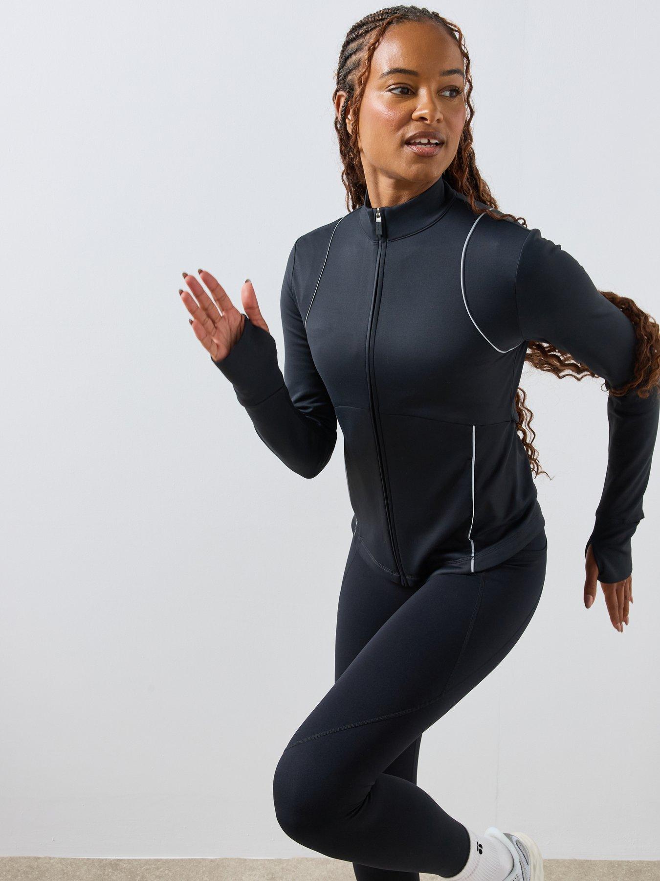 Image 6 of 6 of Sweaty Betty Womens Therma Run Reflective Full Zip Up Jacket - Black