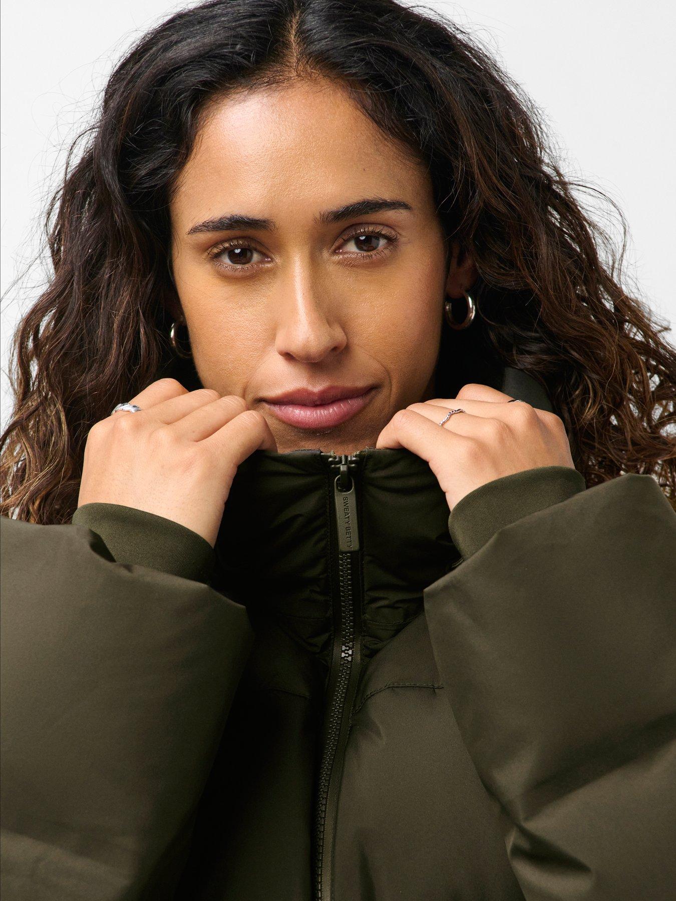 Image 6 of 7 of Sweaty Betty Womens Nimbus Midi Waterproof Down Puffer Jacket - Green