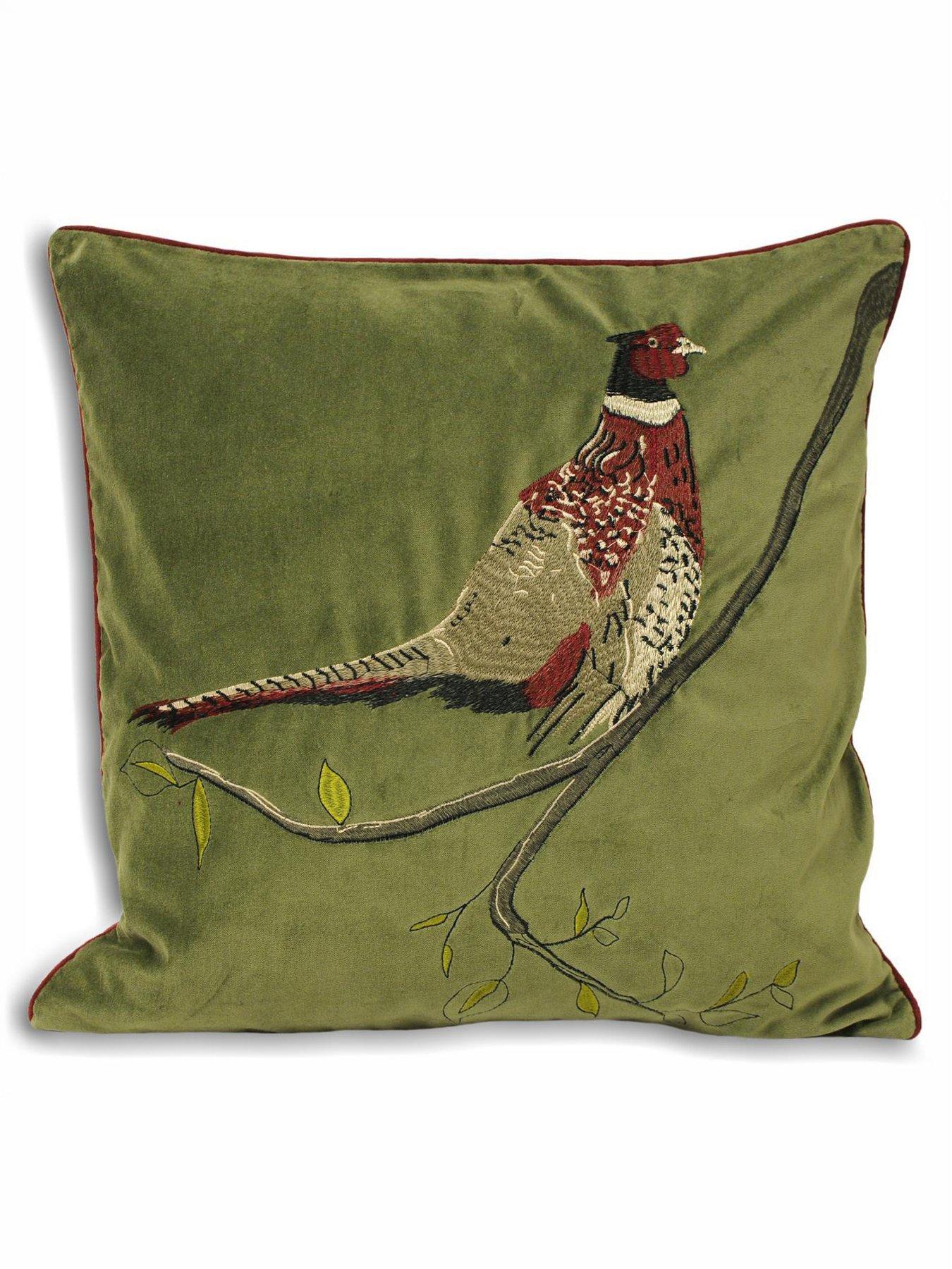 Image 1 of 2 of Paoletti H/velvet 45x45 Polyester Cushion Pheasant Gree