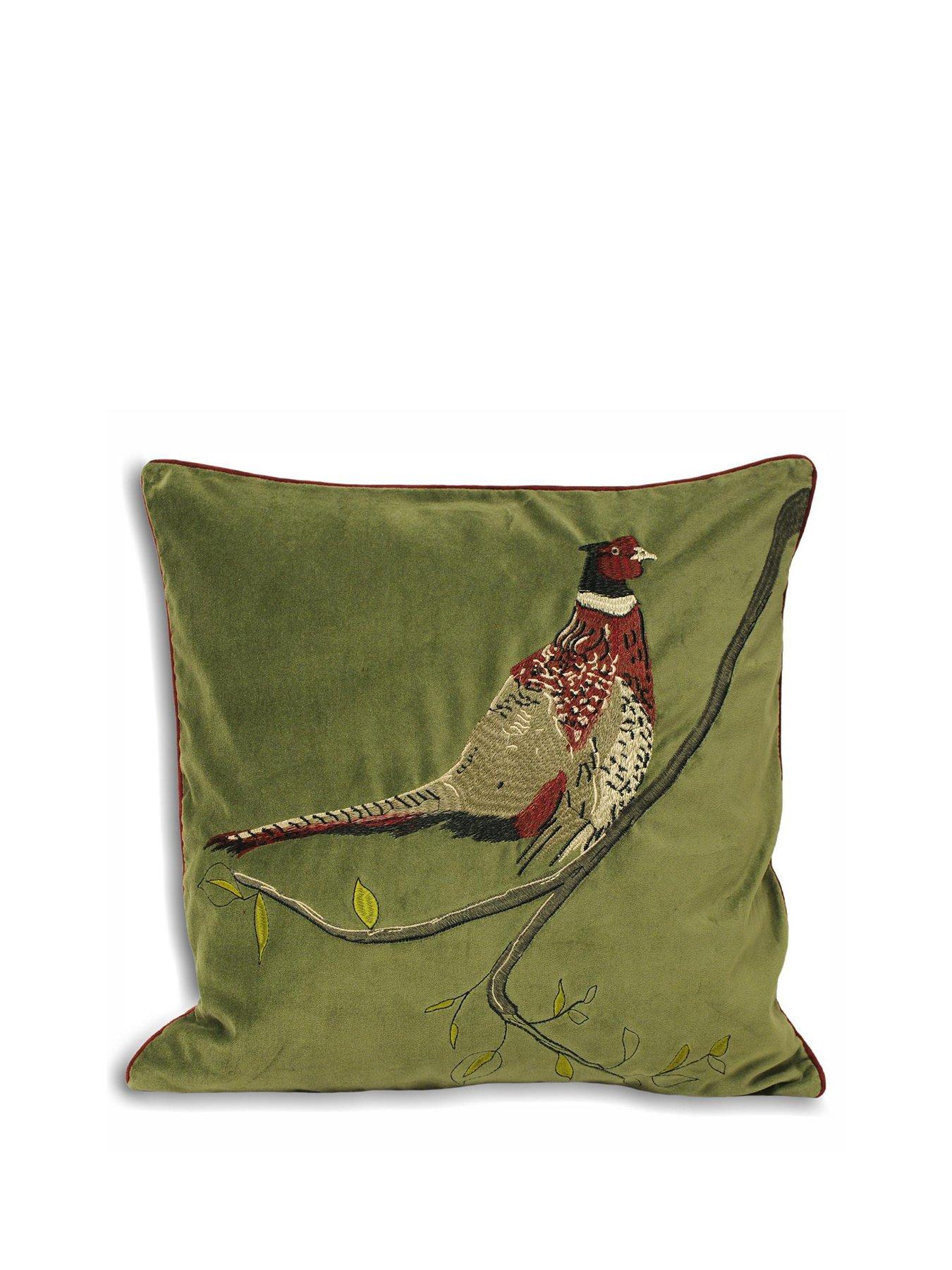 Image 2 of 2 of Paoletti H/velvet 45x45 Polyester Cushion Pheasant Gree