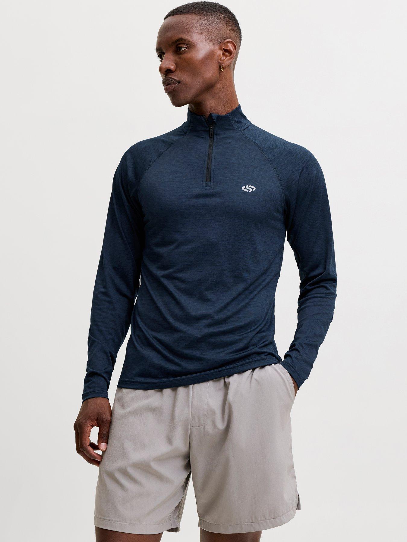 Image 1 of 6 of Jack & Jones Mens Flux Melange Quarter Zip High Neck Sweatshirt - Navy