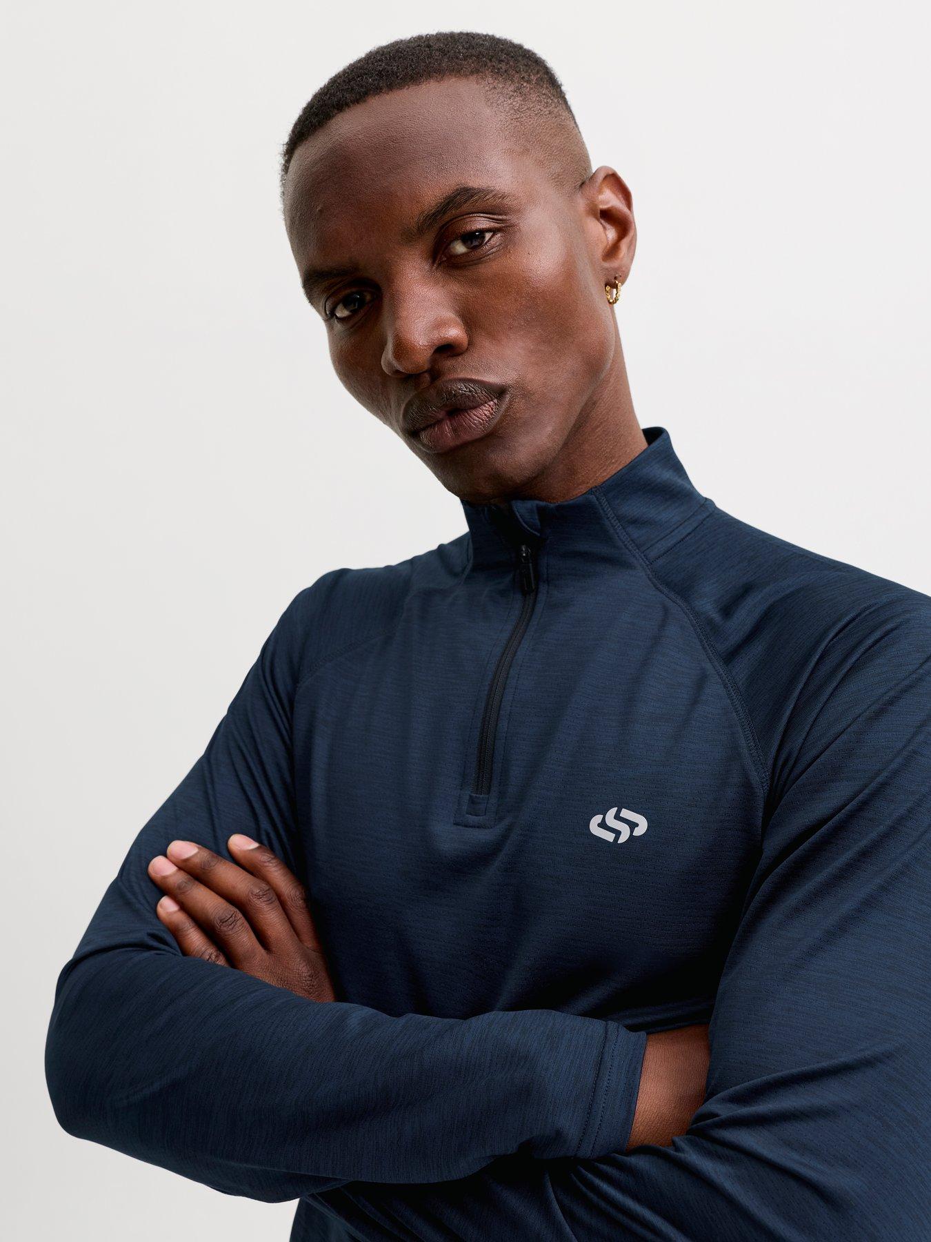 Image 4 of 6 of Jack & Jones Mens Flux Melange Quarter Zip High Neck Sweatshirt - Navy