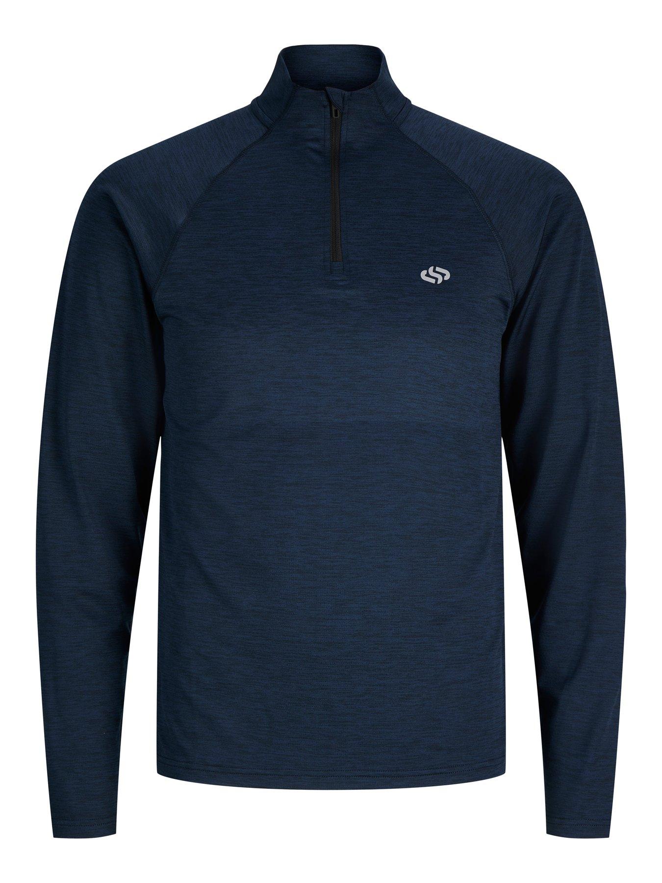 Image 6 of 6 of Jack & Jones Mens Flux Melange Quarter Zip High Neck Sweatshirt - Navy