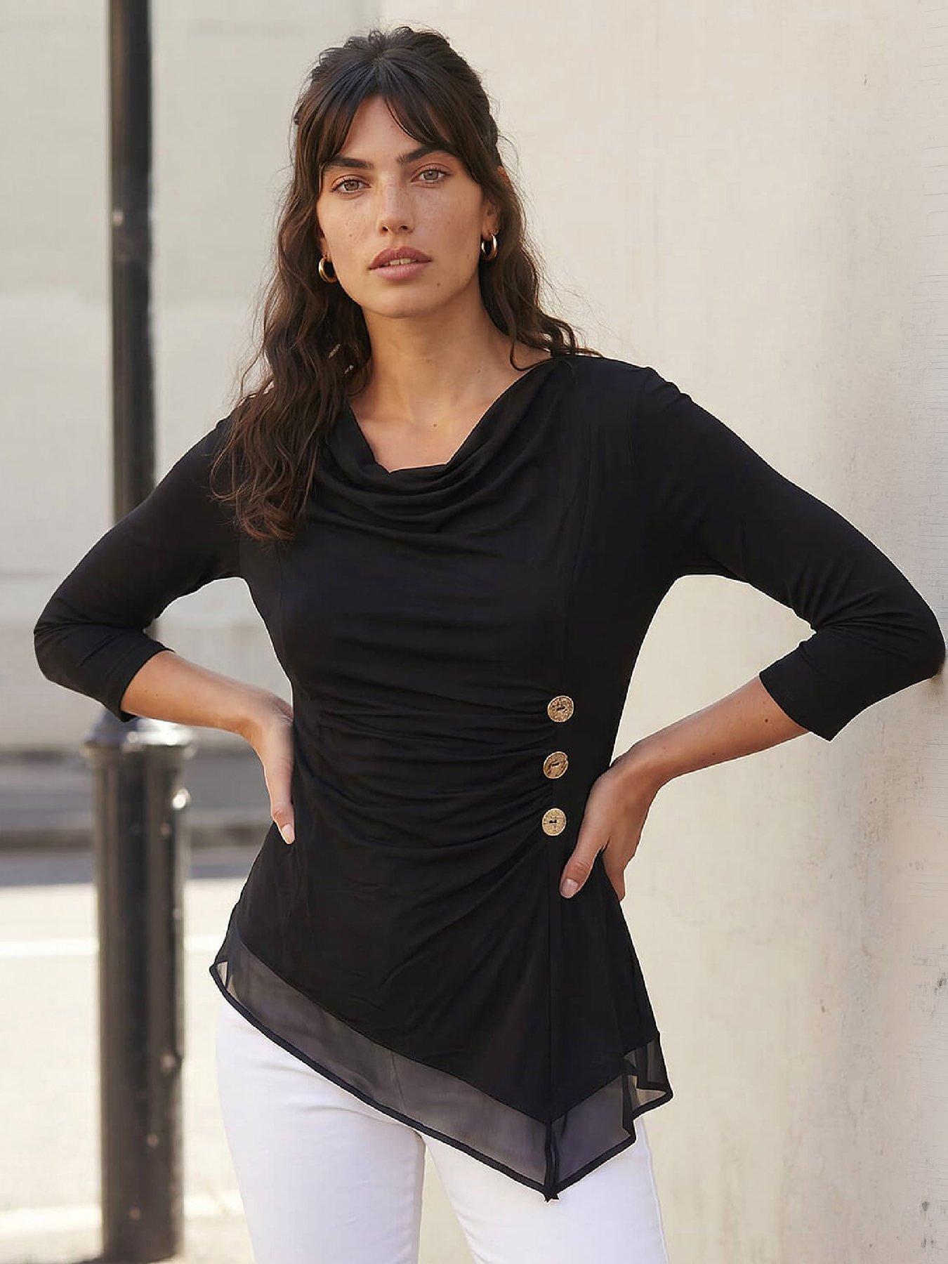 Image 1 of 4 of Roman Button Detail Chiffon Hem Top