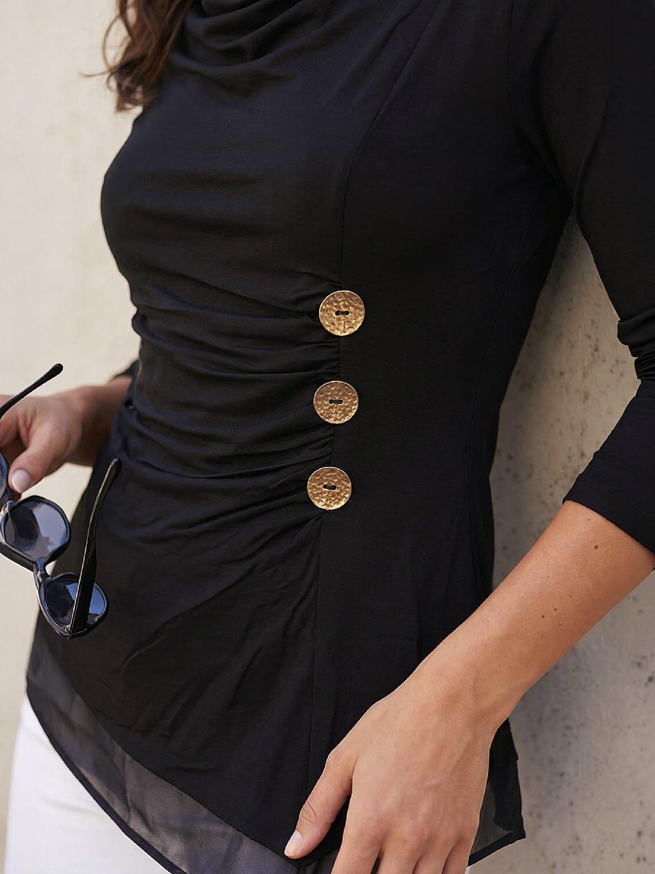 Image 2 of 4 of Roman Button Detail Chiffon Hem Top