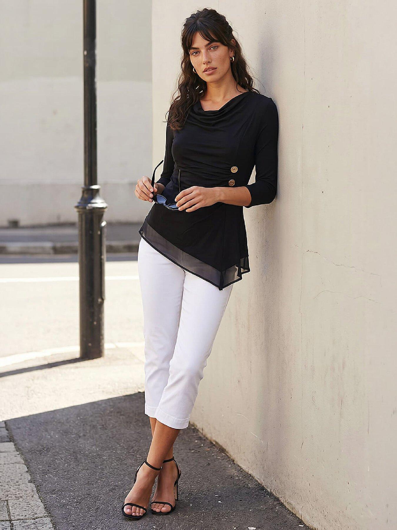 Image 4 of 4 of Roman Button Detail Chiffon Hem Top