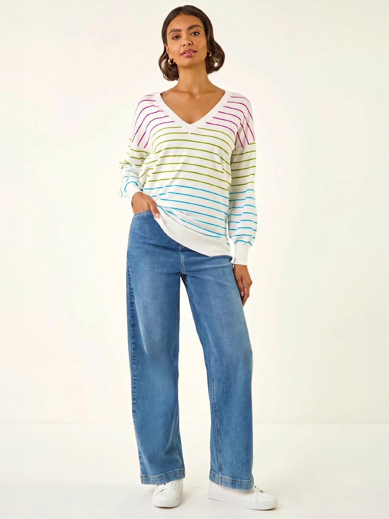 Image 1 of 4 of Roman Womens Stripe Boyfriend Knit Jumper - Cream