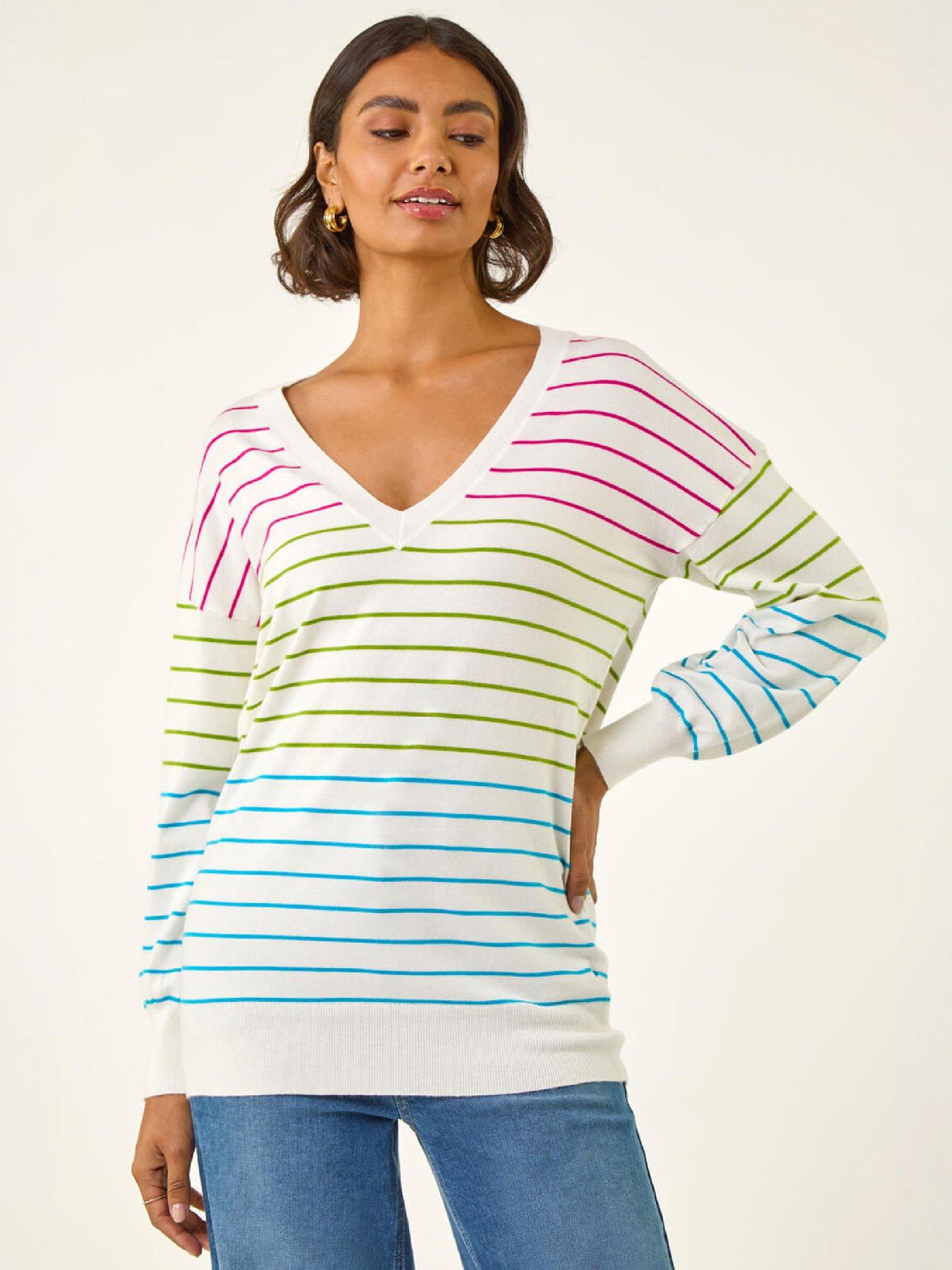 Image 2 of 4 of Roman Womens Stripe Boyfriend Knit Jumper - Cream