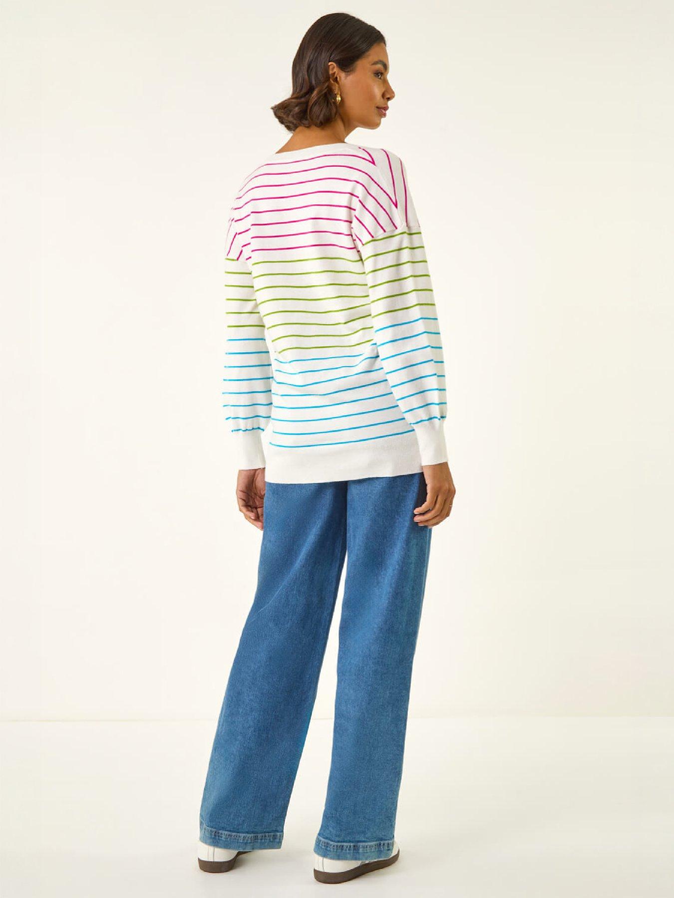 Image 3 of 4 of Roman Womens Stripe Boyfriend Knit Jumper - Cream