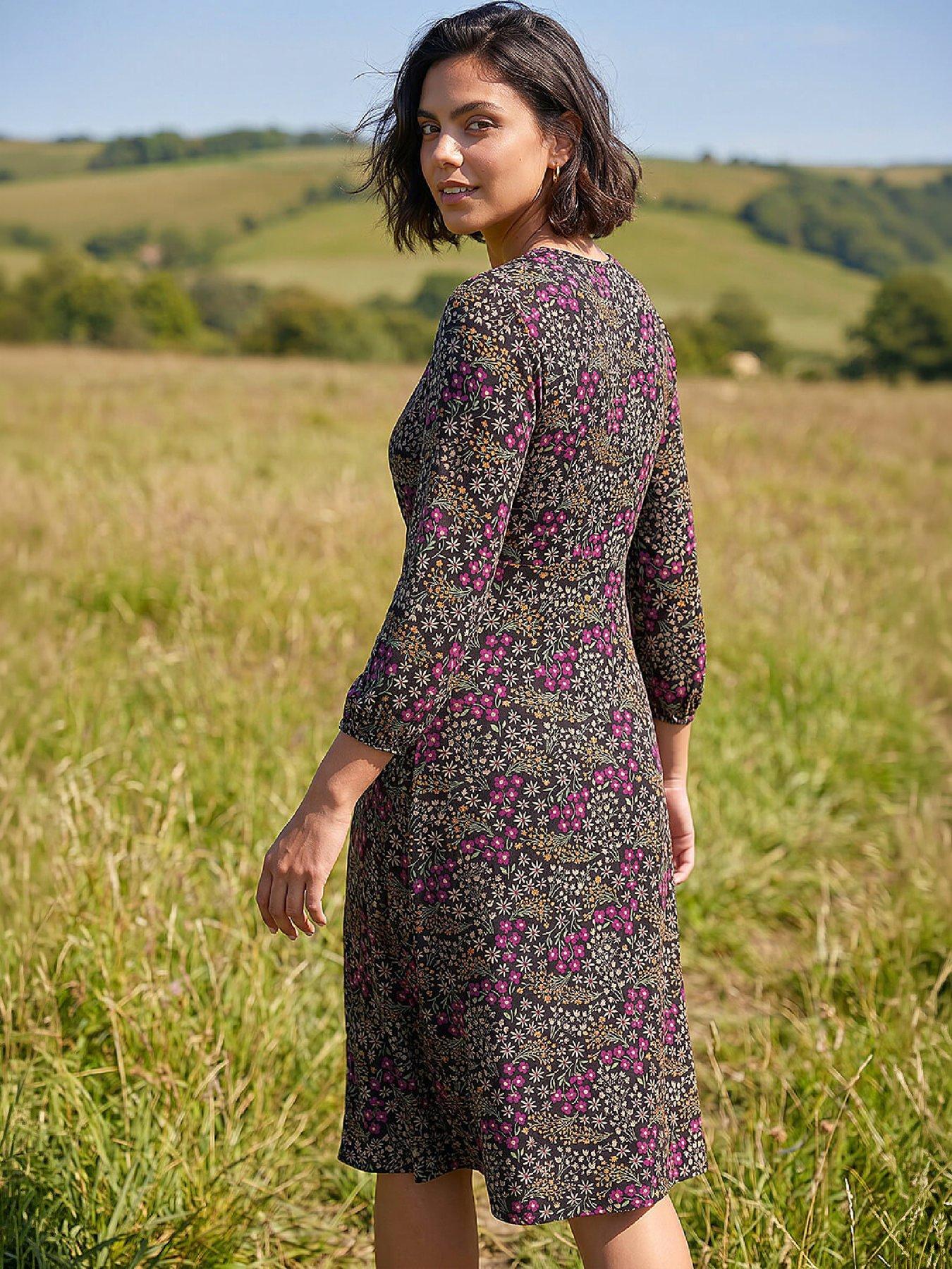 Image 3 of 4 of Roman Womens Square Neck Ditsy Dress - Black