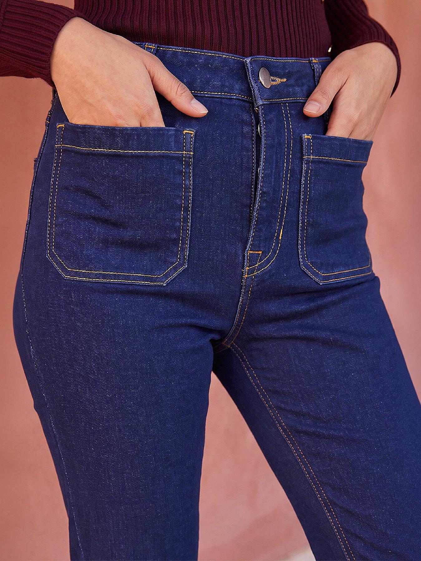 Image 2 of 4 of Roman Womens Kick Flare Patch Pocket Trousers - Blue