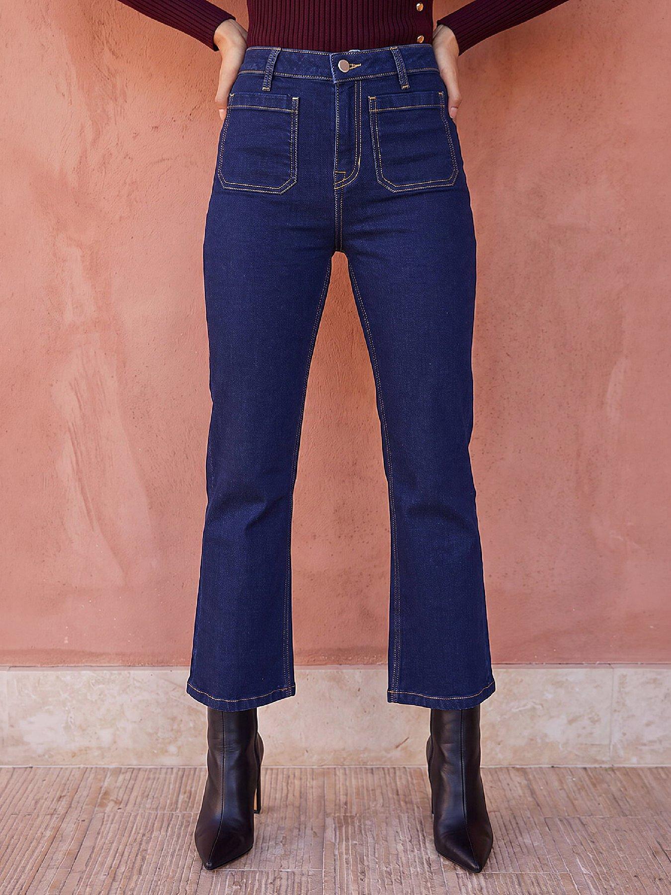 Image 4 of 4 of Roman Womens Kick Flare Patch Pocket Trousers - Blue
