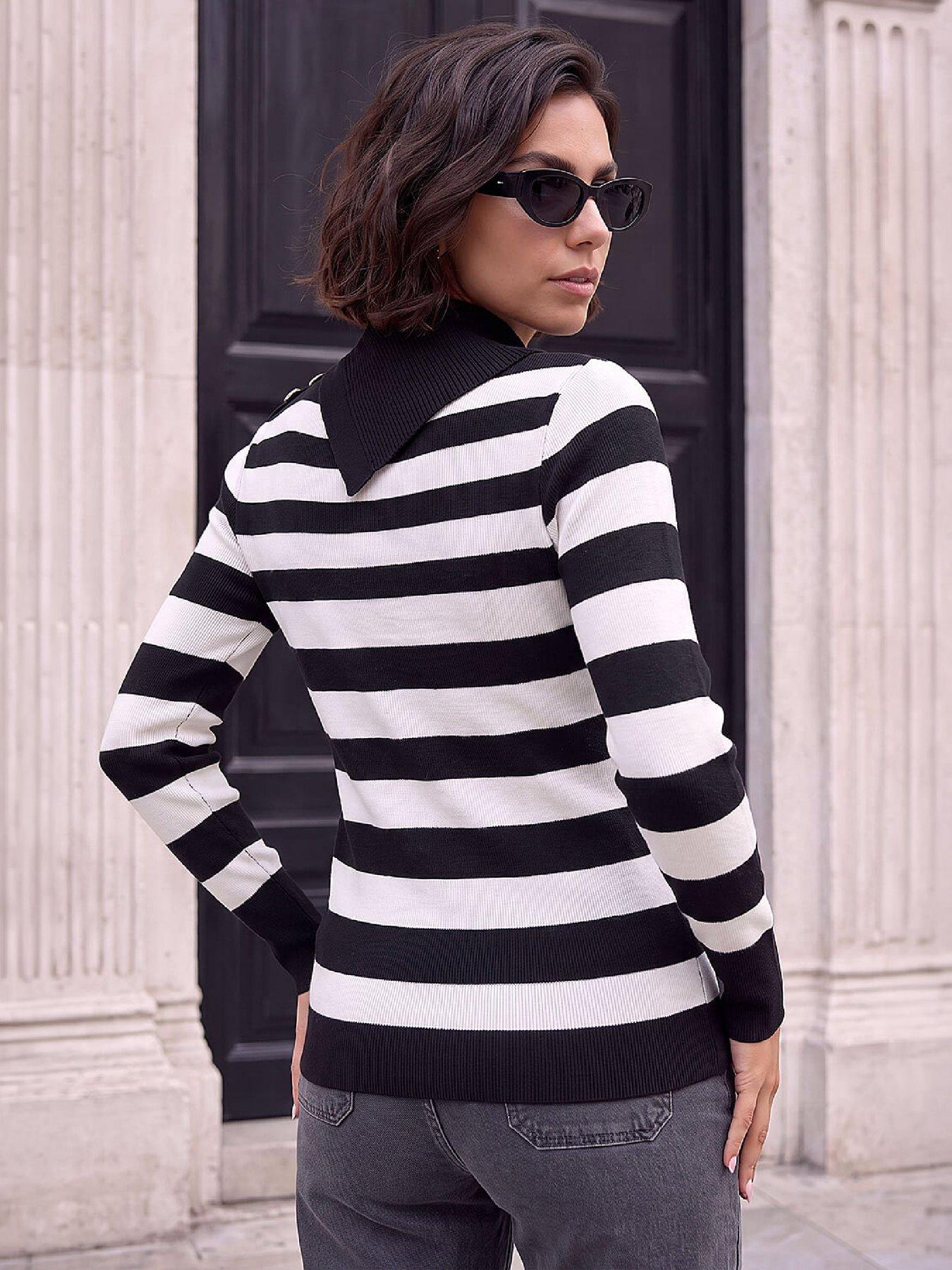 Image 4 of 4 of Roman Womens Striped Silver Button Jumper - Black