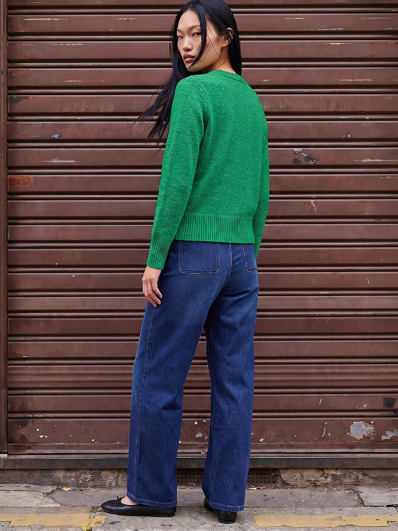 Image 2 of 4 of Roman Womens Flower Button Knit Cardigan - Green