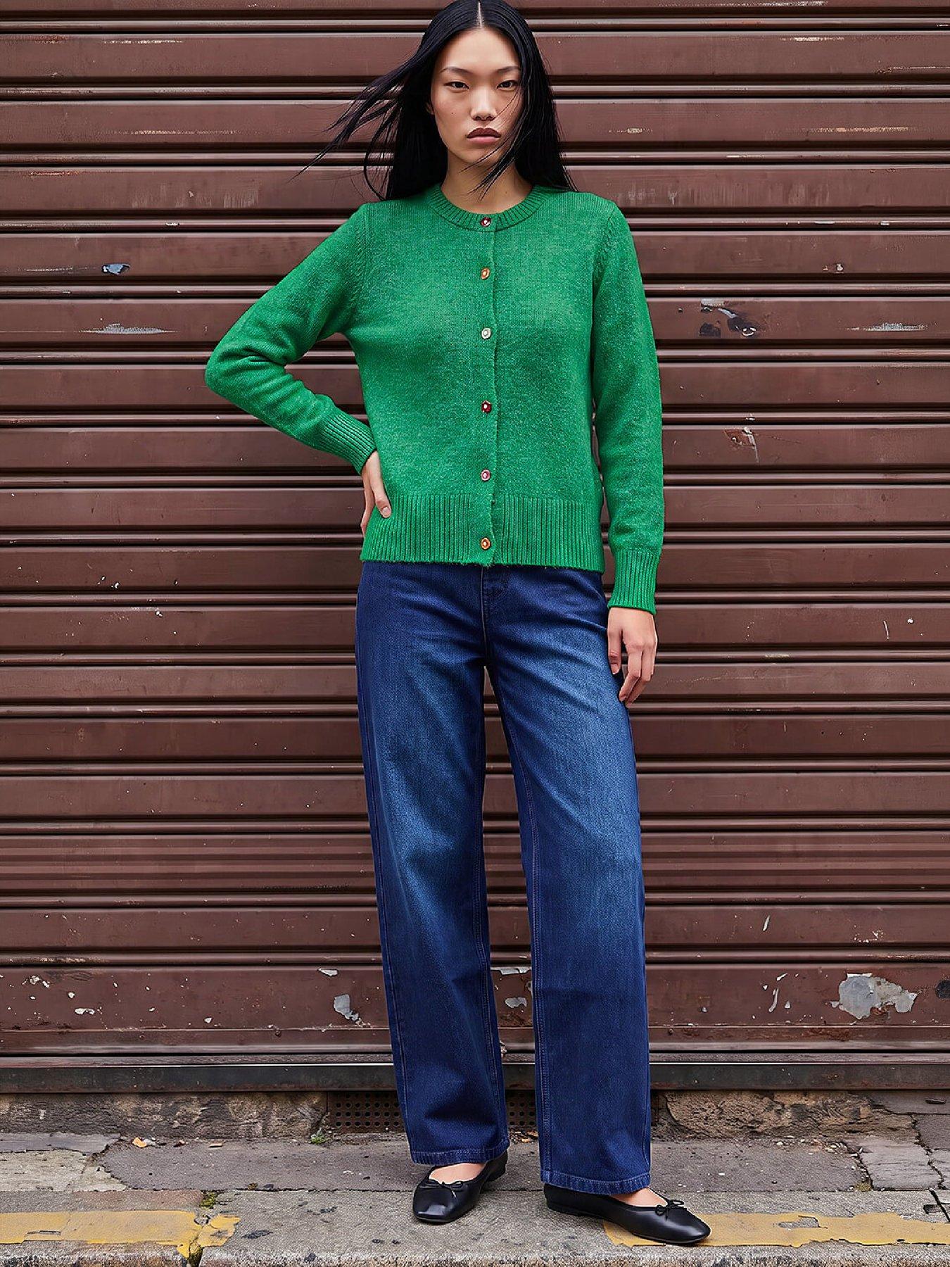 Image 3 of 4 of Roman Womens Flower Button Knit Cardigan - Green