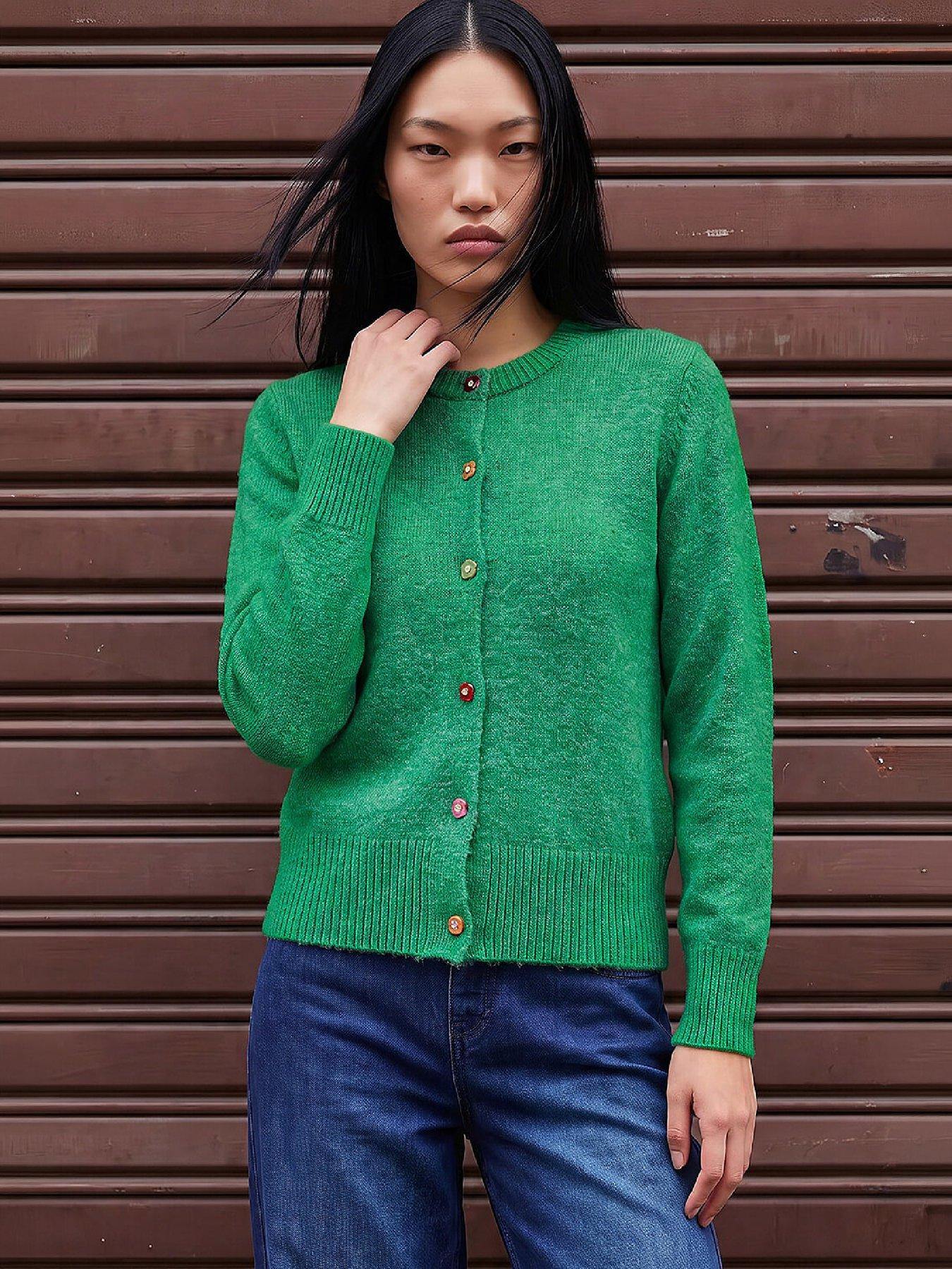 Image 4 of 4 of Roman Womens Flower Button Knit Cardigan - Green