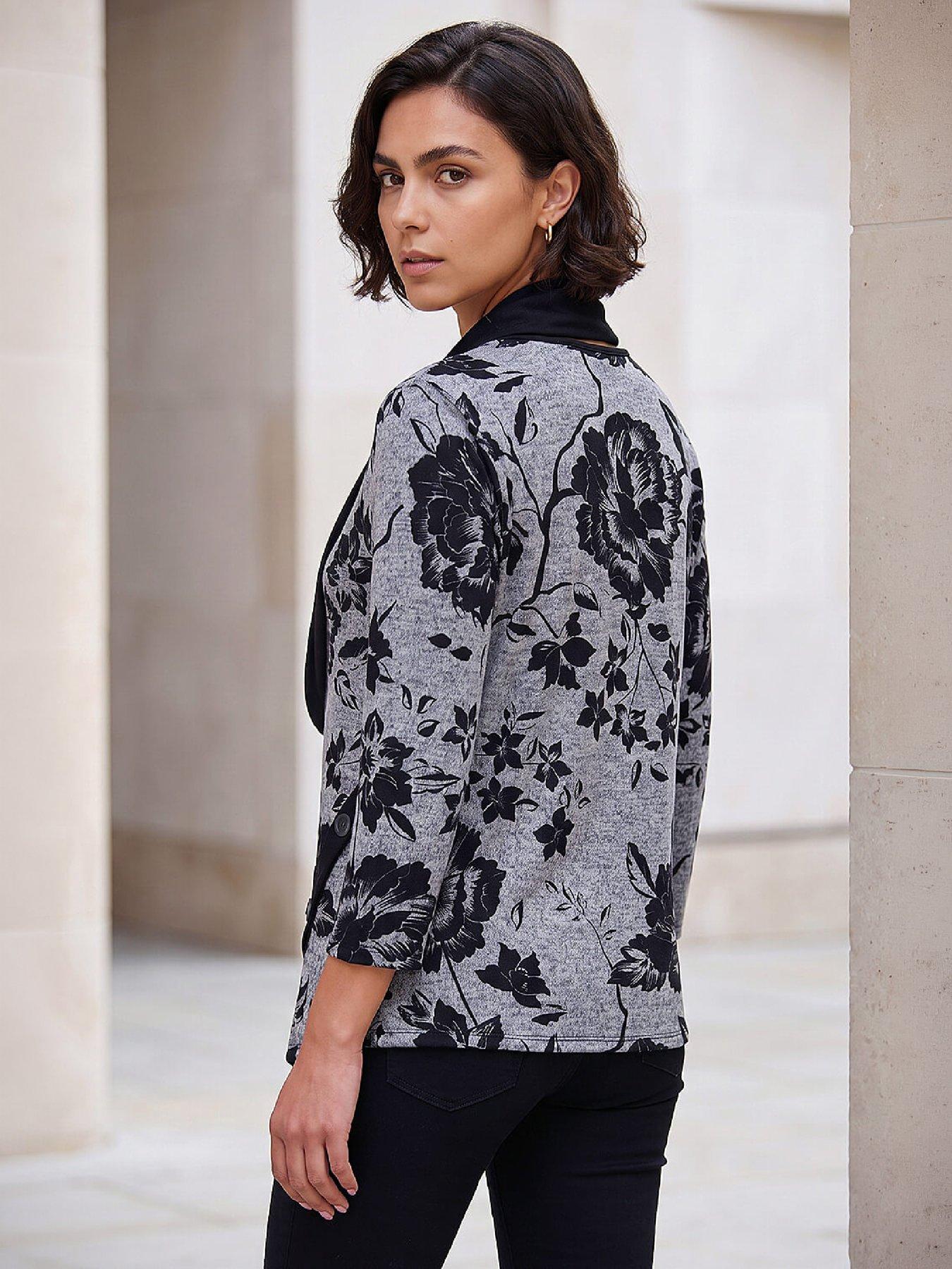 Image 2 of 4 of Roman Womens Floral Print Scarf 3/4 Sleeve Tunic Top&nbsp; - Grey