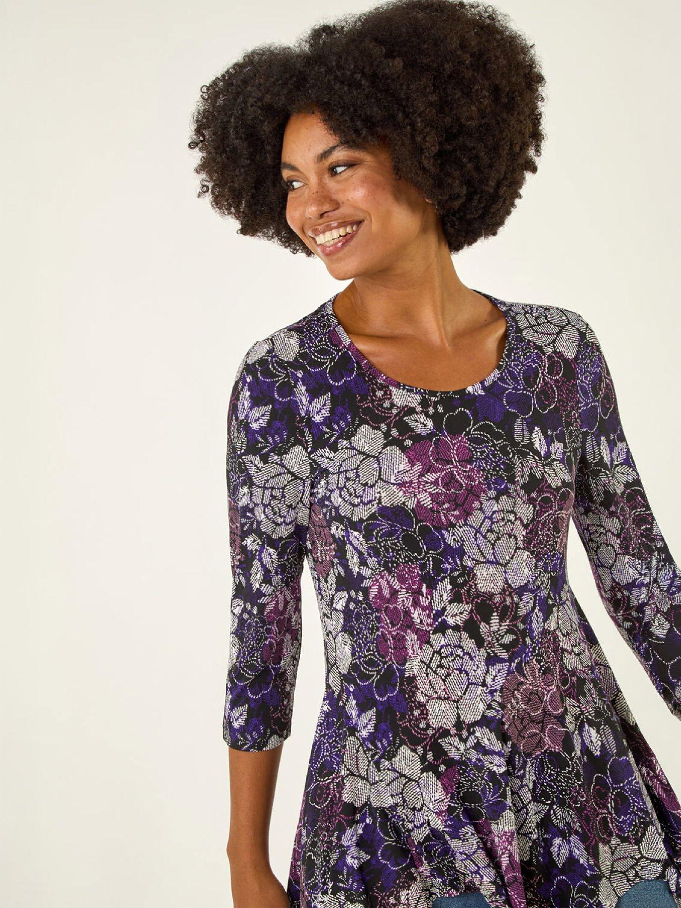 Image 2 of 4 of Roman Floral Puff Print Hanky Hem Top