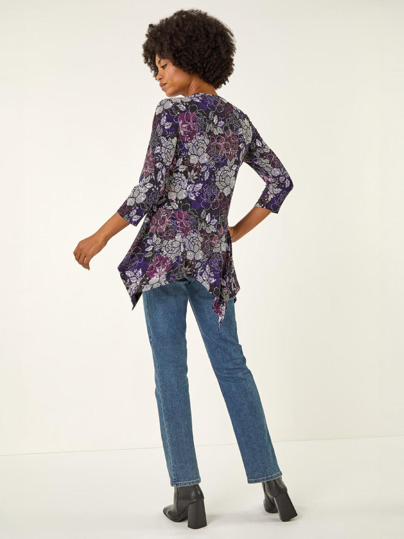 Image 3 of 4 of Roman Floral Puff Print Hanky Hem Top