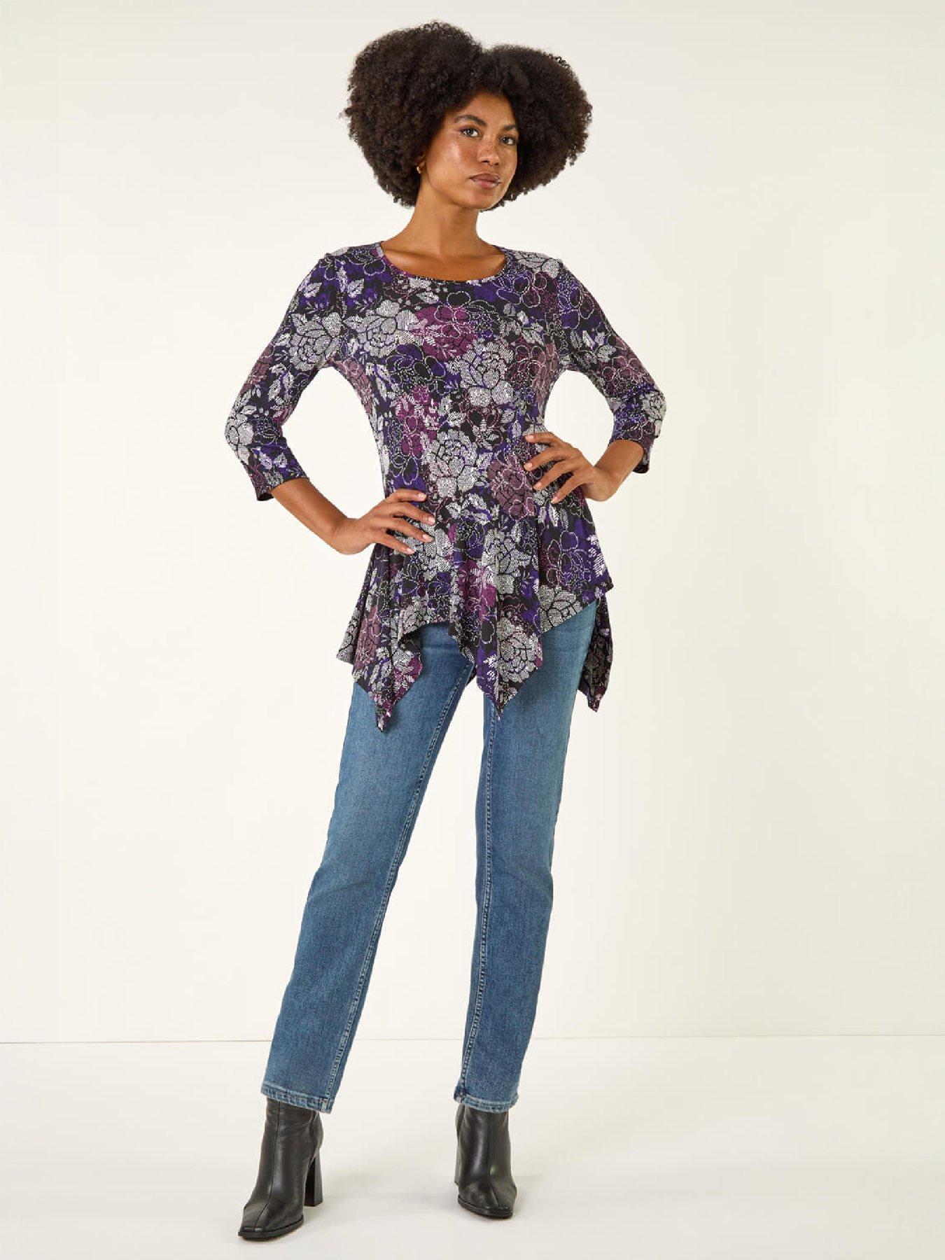 Image 4 of 4 of Roman Floral Puff Print Hanky Hem Top